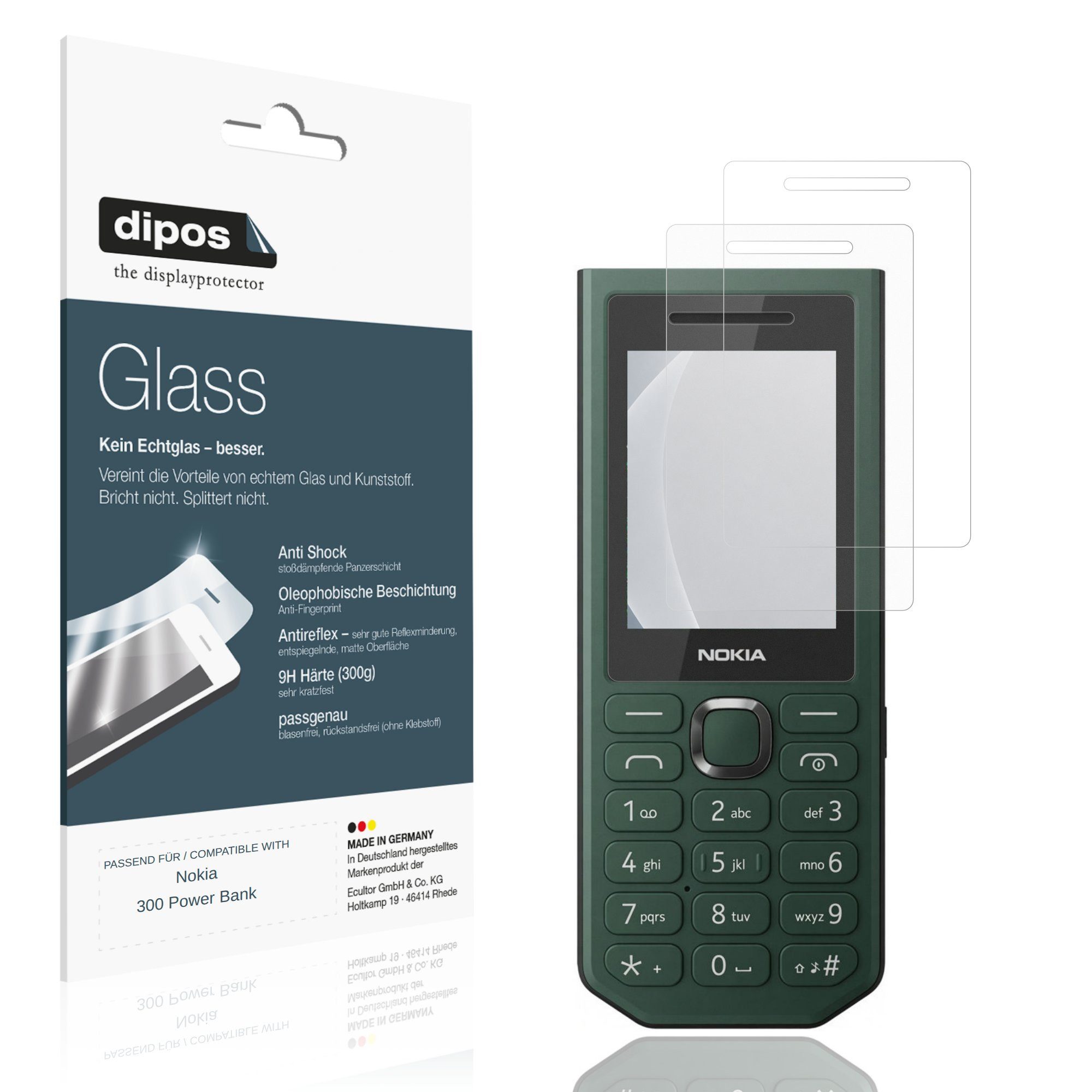 dipos Displayschutzfolie Schutzfolie für Nokia 300 Power Bank, 2 Stück, Displayschutz Schutz Folie Made in Germany