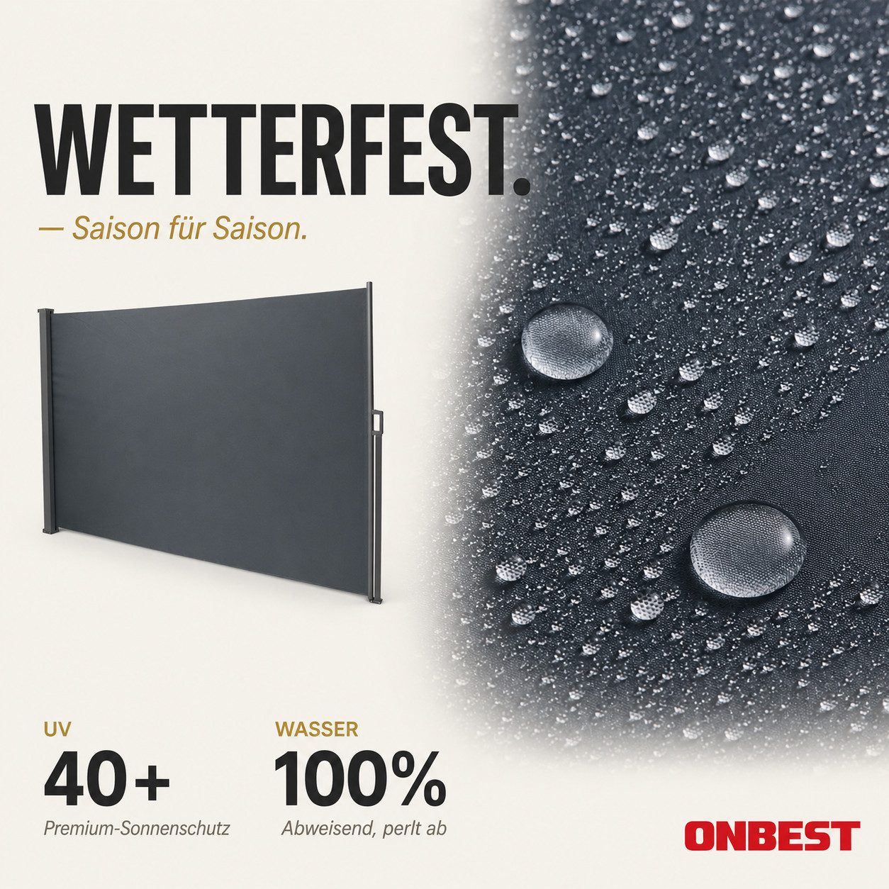 Onbest Seitenmarkise Sichtschutz ausziehbar mit Schrauben und Dübel UV-Beständig, Wasserabweisend, 160x300 cm – Bild 4 von 5