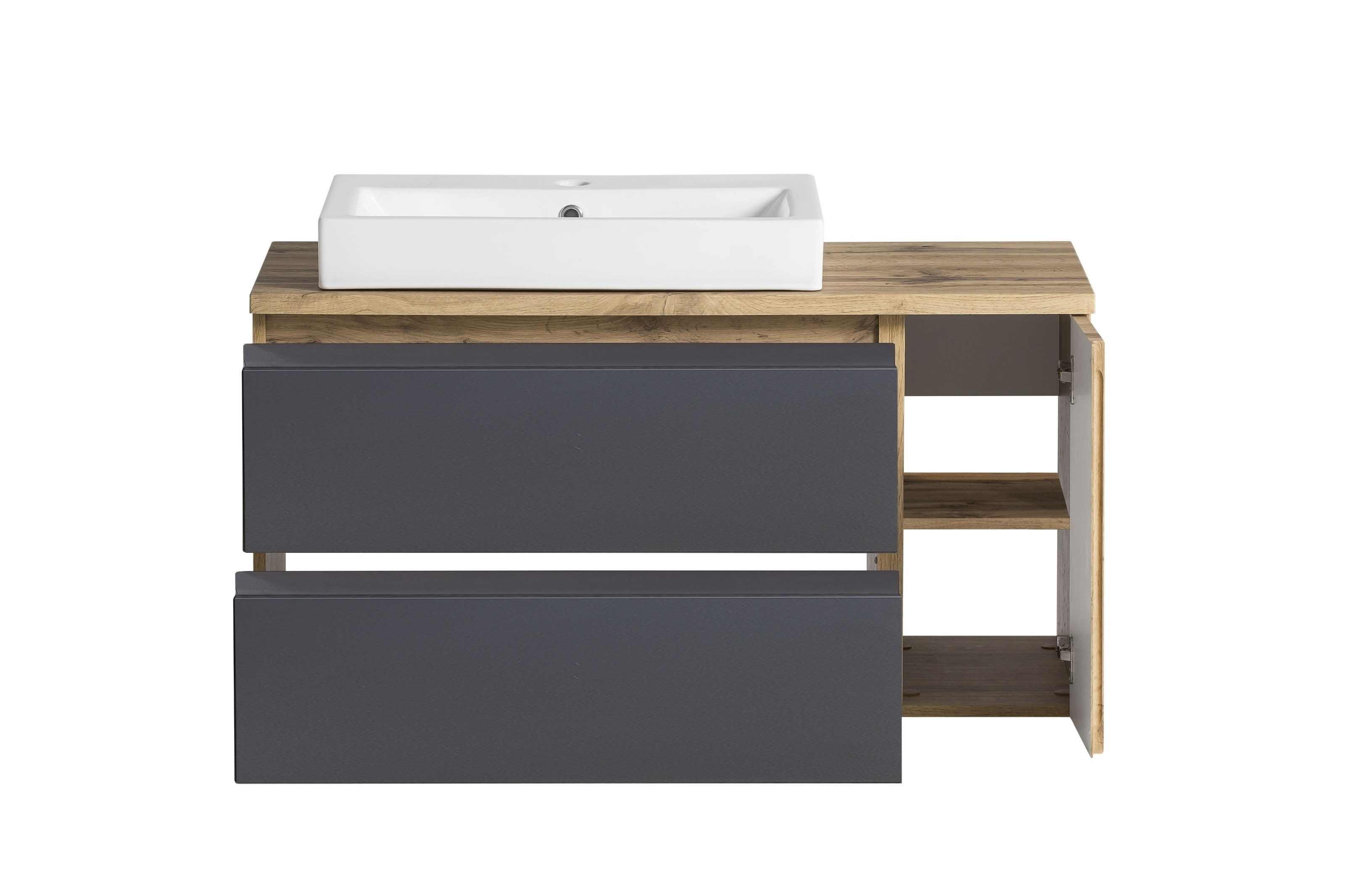 HELD MÖBEL Waschtisch in grau, Wotaneiche, MDF - 105x65,5x47cm (BxHxT)