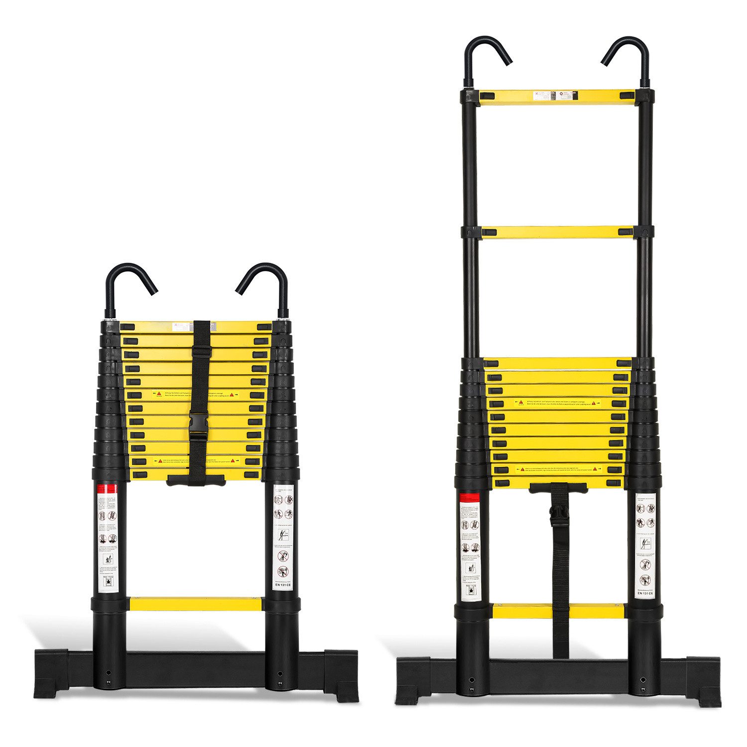 Clanmacy Teleskopleiter Premium Alu Teleskopleiter Ausziehleiter mit Stabilisator Höhe 3,8M …