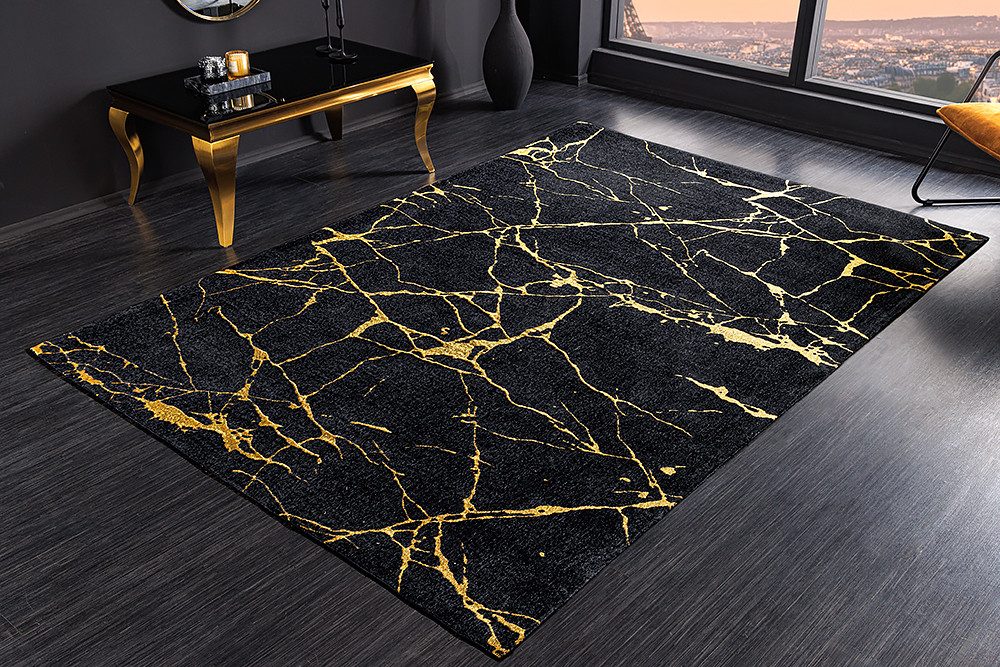 riess-ambiente Teppich MARBLE 240x160cm schwarz / gold, rechteckig, Höhe: 8 mm, Wohnzimmer · Flachgewebe · Marmor-Optik · Modern Design
