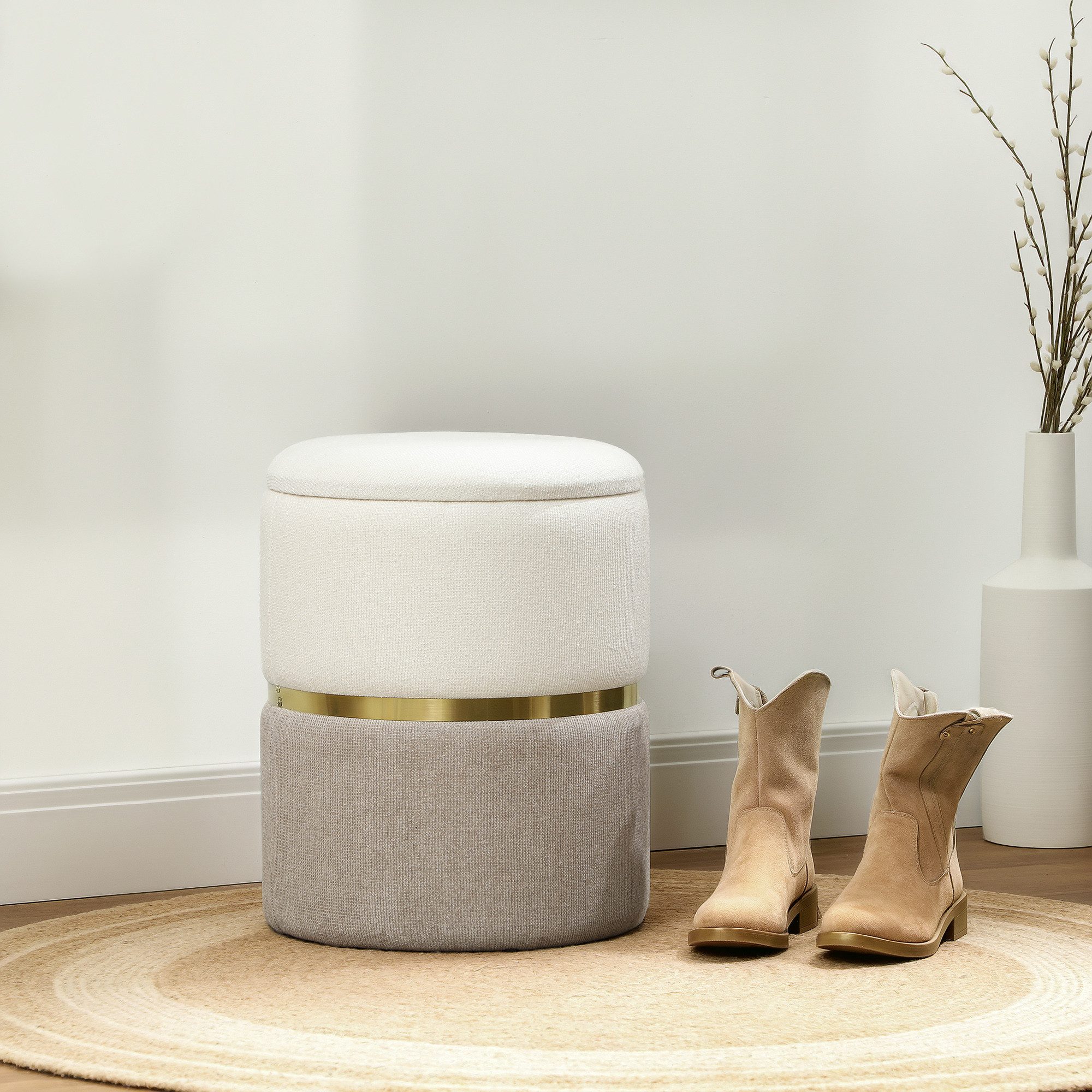 HOMCOM Sitzhocker mit Deckel, Metallring, zweifarbig Design (gepolsterter F günstig online kaufen