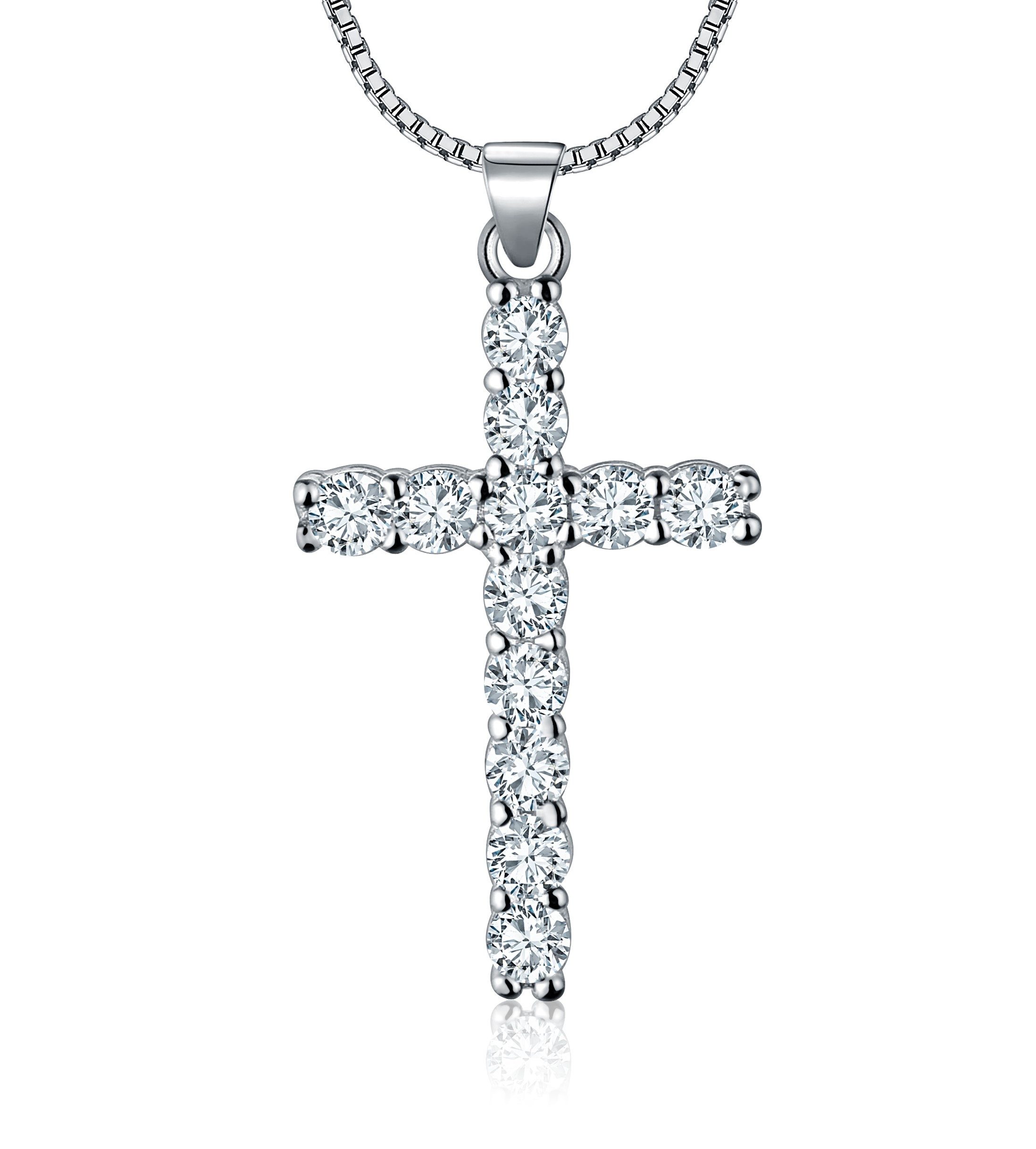 NAHLE Kette mit Anhänger Kreuz Silberkette Kreuz Kette (inklusive Schmuckbox), 925 Silber Anhänger - rhodiniert