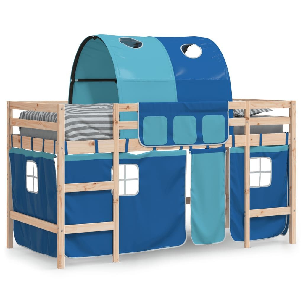 vidaXL Bett Kinderhochbett mit Tunnel Blau 90x200 cm Massivholz Kiefer