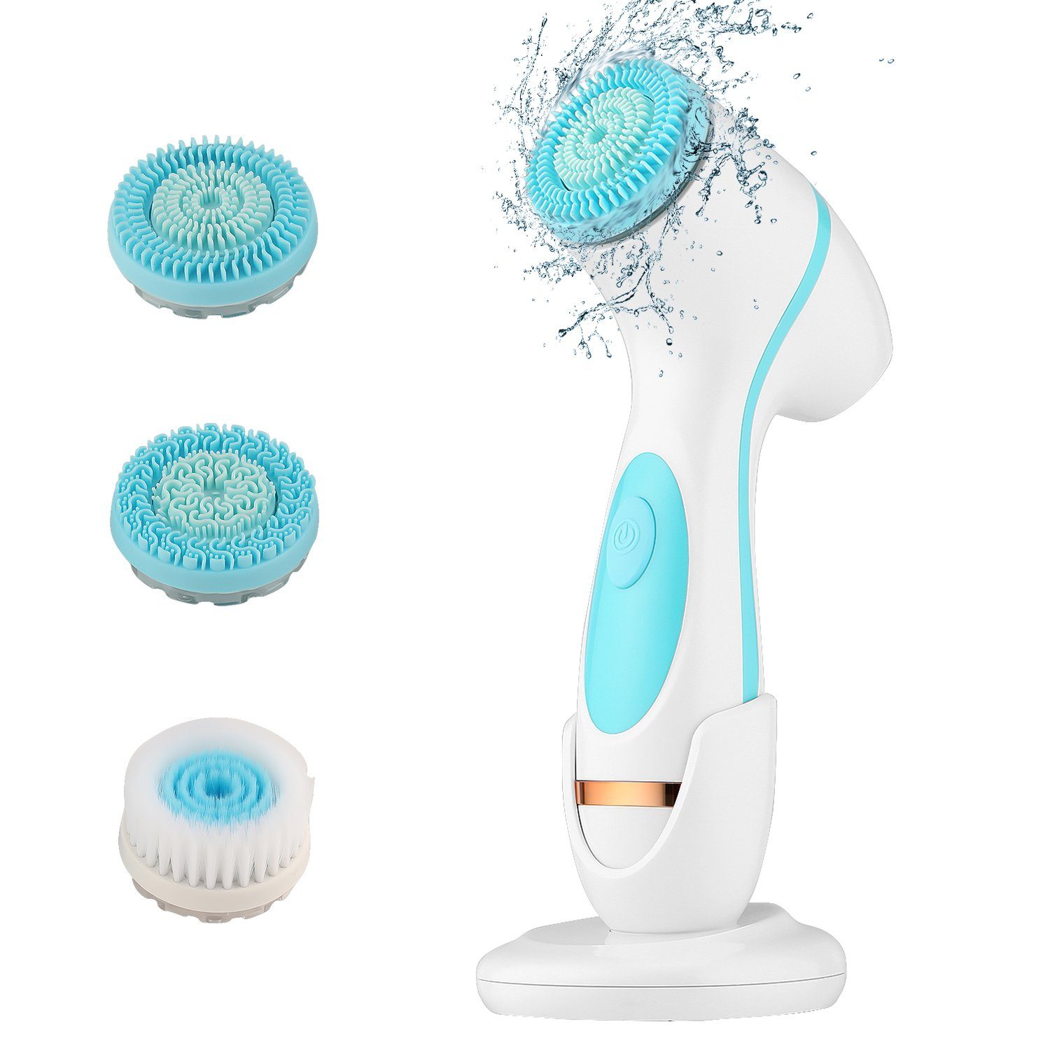 LETGOSPT Elektrische Gesichtsreinigungsbürste Elektrischer Gesichtsbürste, Mit 3 Bürstenköpfen & 2 Geschwindigkeiten, Wasserfest Reinigungsbürste zur Poren- Peeling- und Mitesser Reinigung