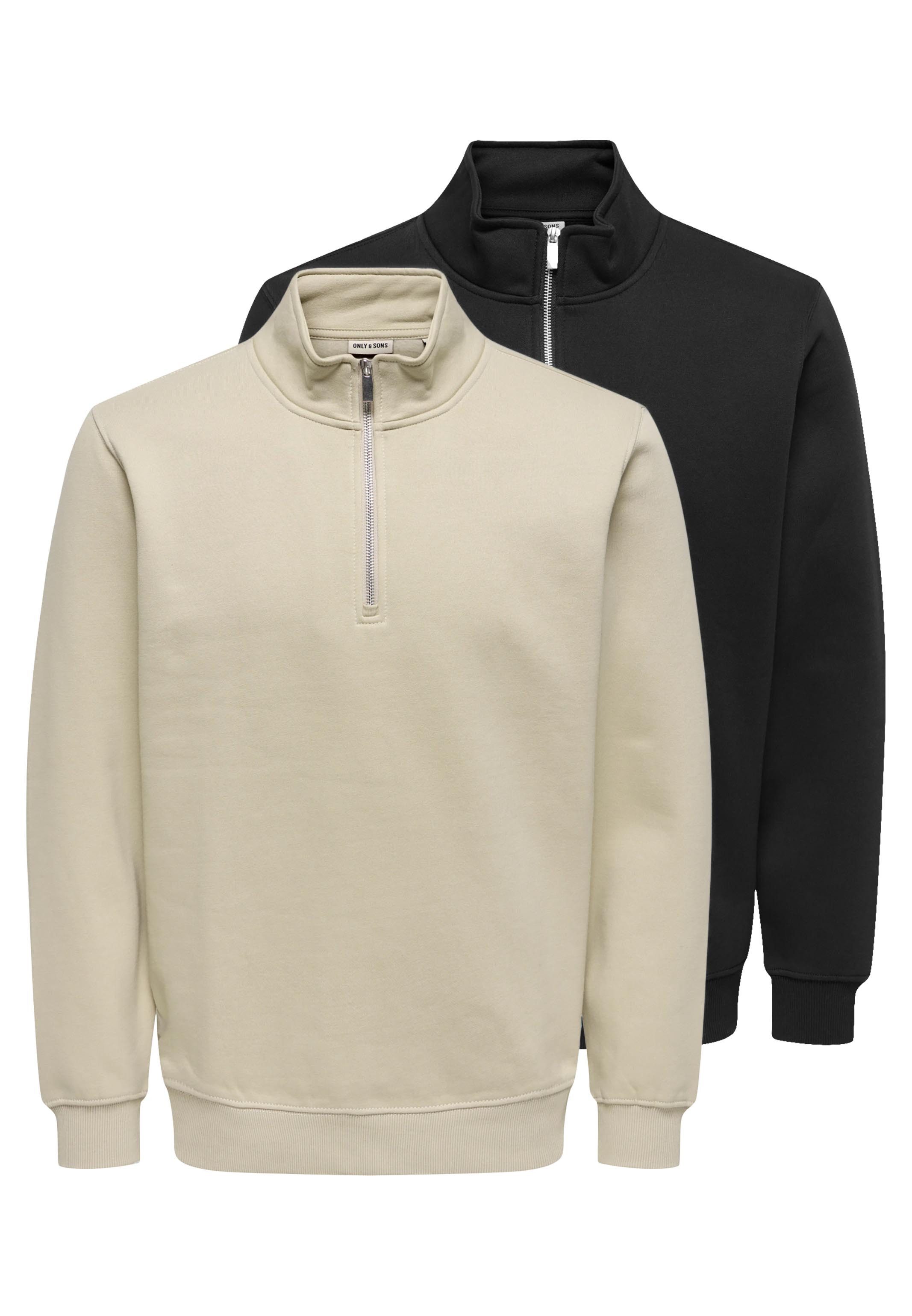ONLY & SONS Sweatshirt 2er Pack Connor (Spar-Set, 2-tlg) Sweatshirt - Baumwolle - Atmungsaktiv - Weiches warmes Fleece Material