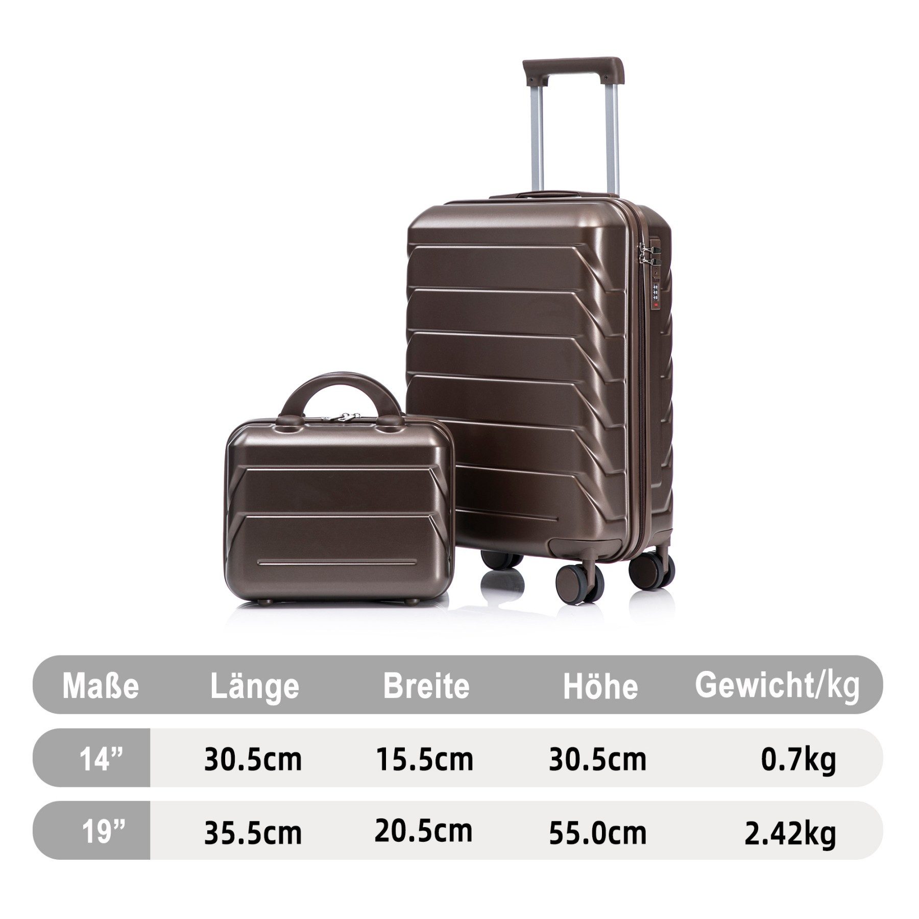 LVHOM Trolleyset 2/4 Set., ABS Hartschalen 14"/19"/24"/28", leise Rädern für jede Tour, (2 tlg., Kosmetikorganizer mit Tragegriff, Sicherungsschlinge), Geschäftstrip, Familienurlaub, längere Erkundungen, Flughafentransfers