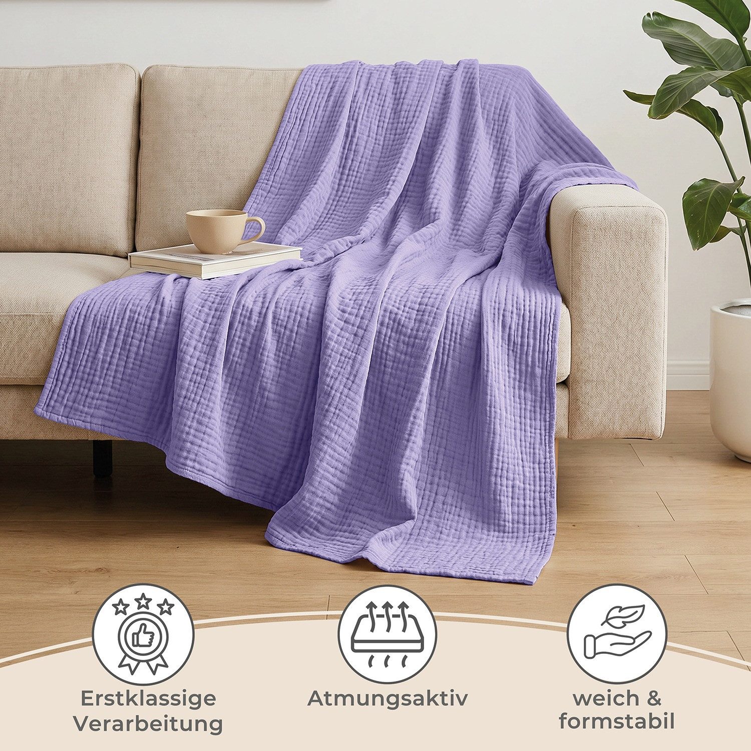 Laynenburg Tagesdecke Musselin aus 100% Baumwolle – Baumwolldecke, Kuscheldecke, Wohndecke als Sommerdecke, Bett-Überwurf, Couch-Überwurf, Sofa-Decke – Bild 5 von 5