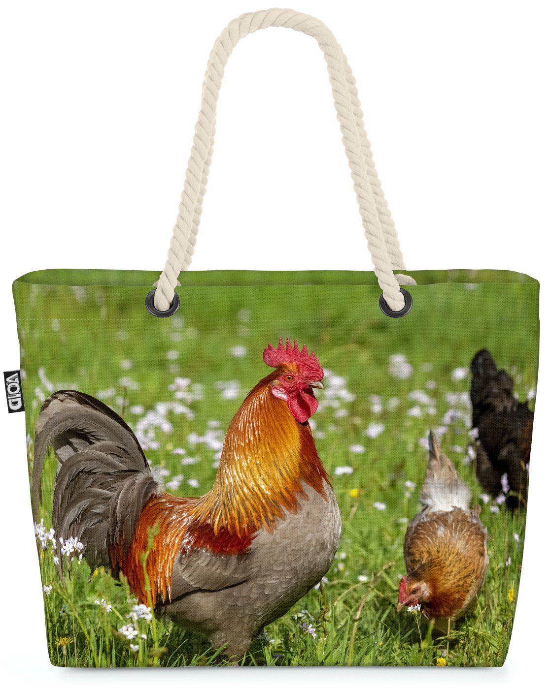 VOID Strandtasche (1-tlg), Hahn Wiese Blumen Beach Bag Hühner Bauernhof Hof Ostern Osterhase Garten Tiere