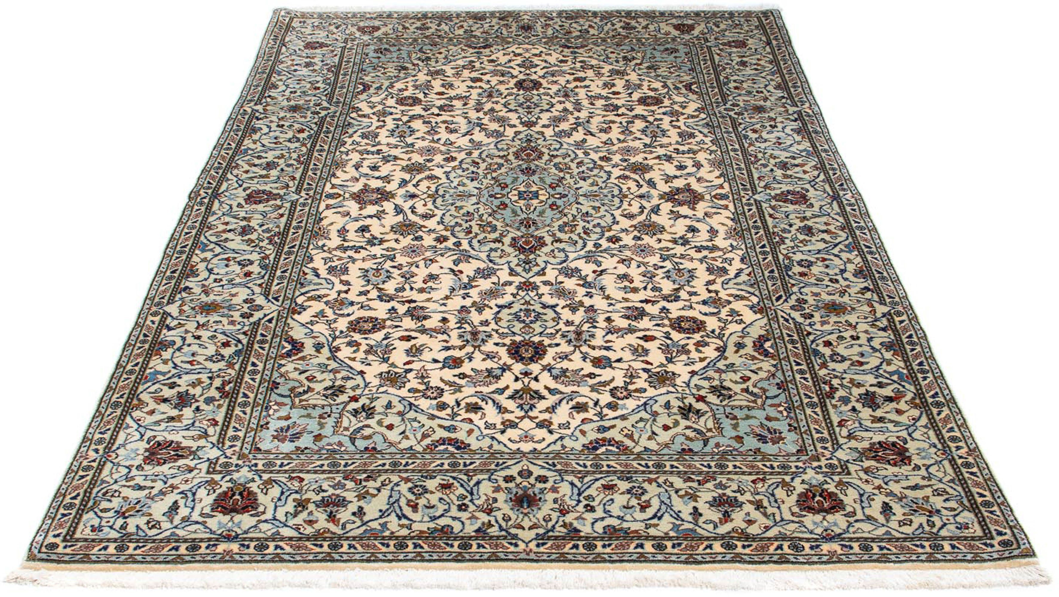 Orientteppich Perser - Keshan - 216 x 136 cm - beige, morgenland, rechteckig, Höhe: 10 mm, Wohnzimmer, Handgeknüpft, Einzelstück mit Zertifikat | Kurzflor-Teppiche