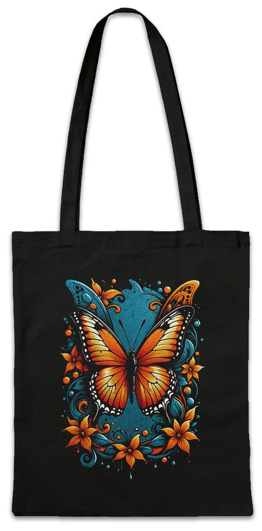 Beuteltasche Butterfly Stofftasche Schmetterling Tattoo Art Girl Pin Up Burlesque