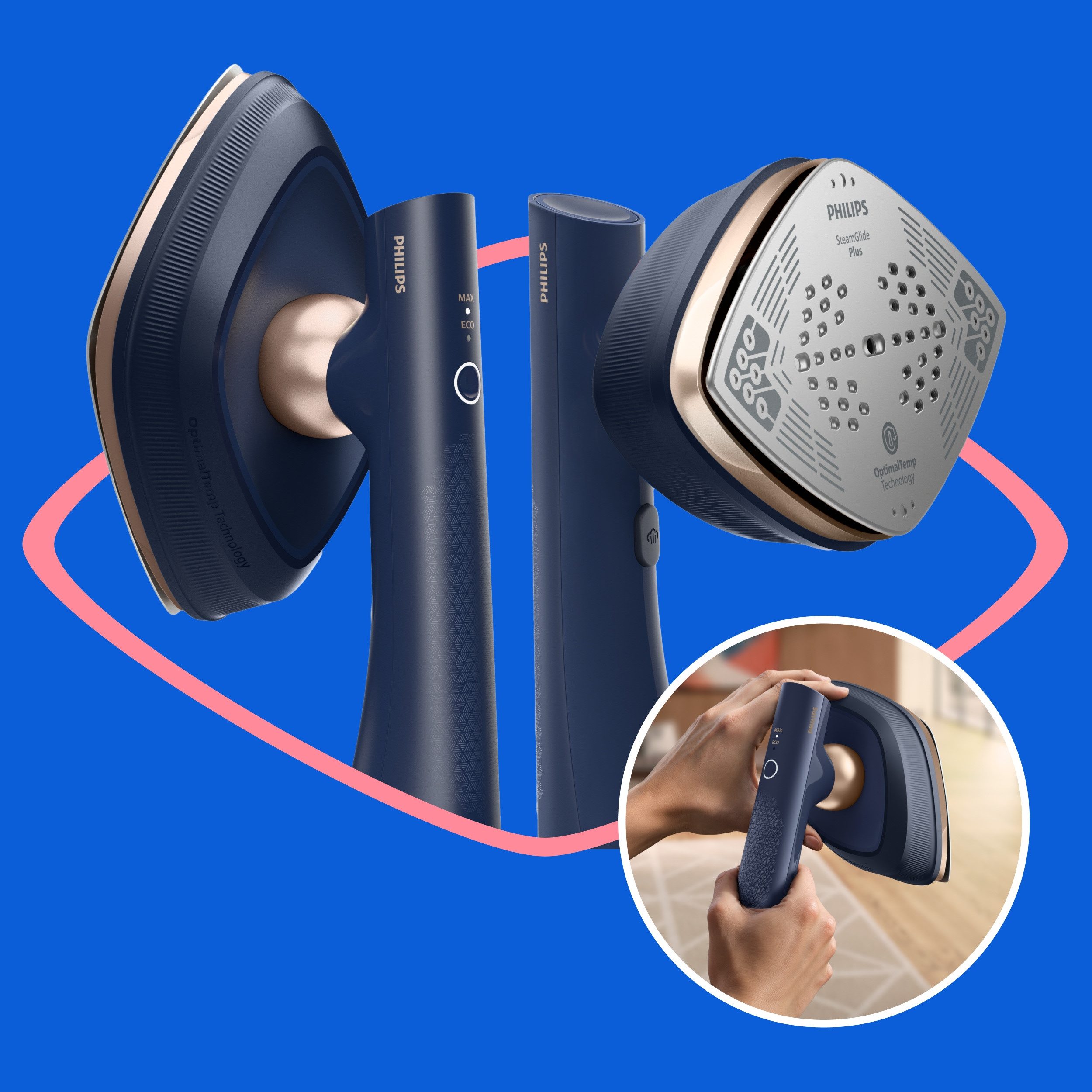 Philips Dampfbügeleisen GC215/20 OneTurn 2-in-1 Bügeleisen & Steamer, SoftBoard & Dock inkl., 1800 W, SteamGlide Plus, 200ml+300ml Wasserbehälter u. 90 g Dampfstoß