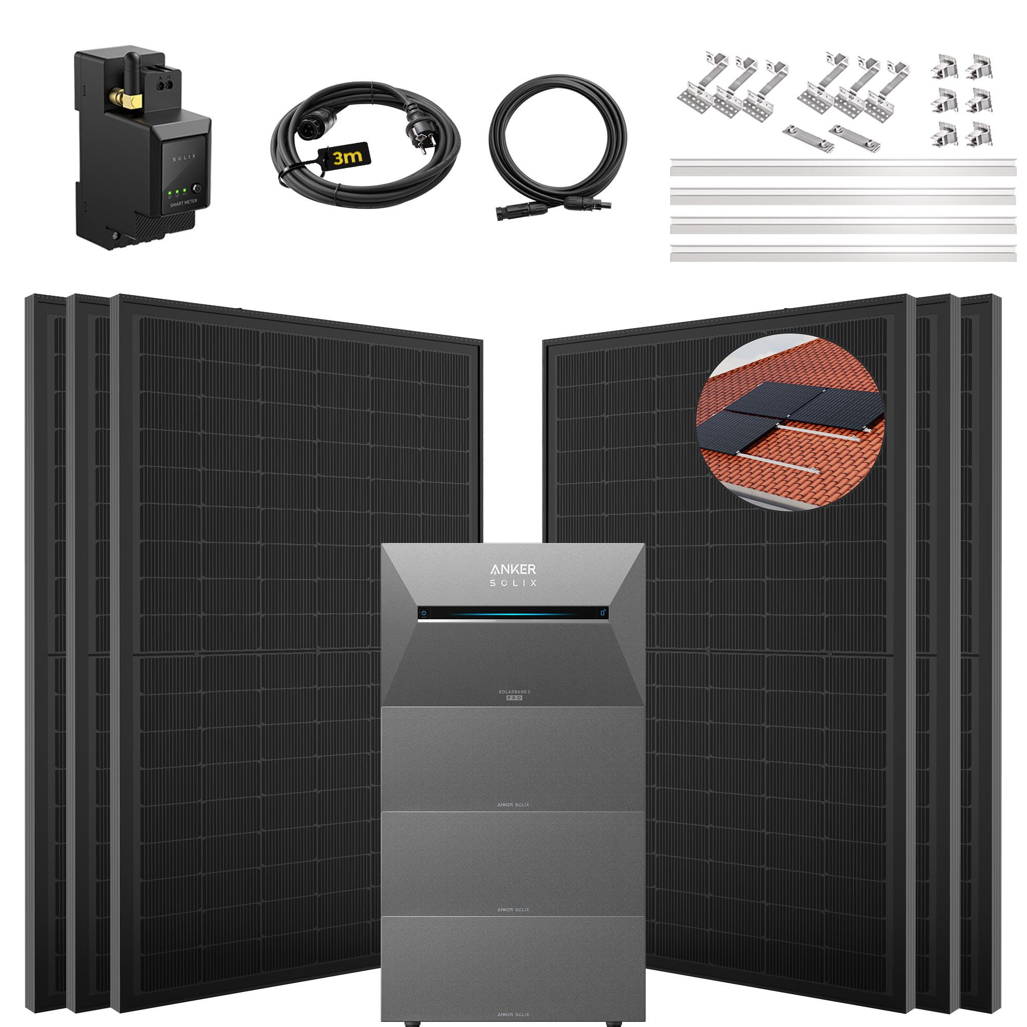 SolarMars Solaranlage 3000W Balkonkraftwerk mit Speicher Anker Solix Solarbank 3 E2700 Pro, (mit optionaler BP2700 Erweiterungsakku), mit intelligenter KI zur dynamischen Überwachung des Stromverbrauchs