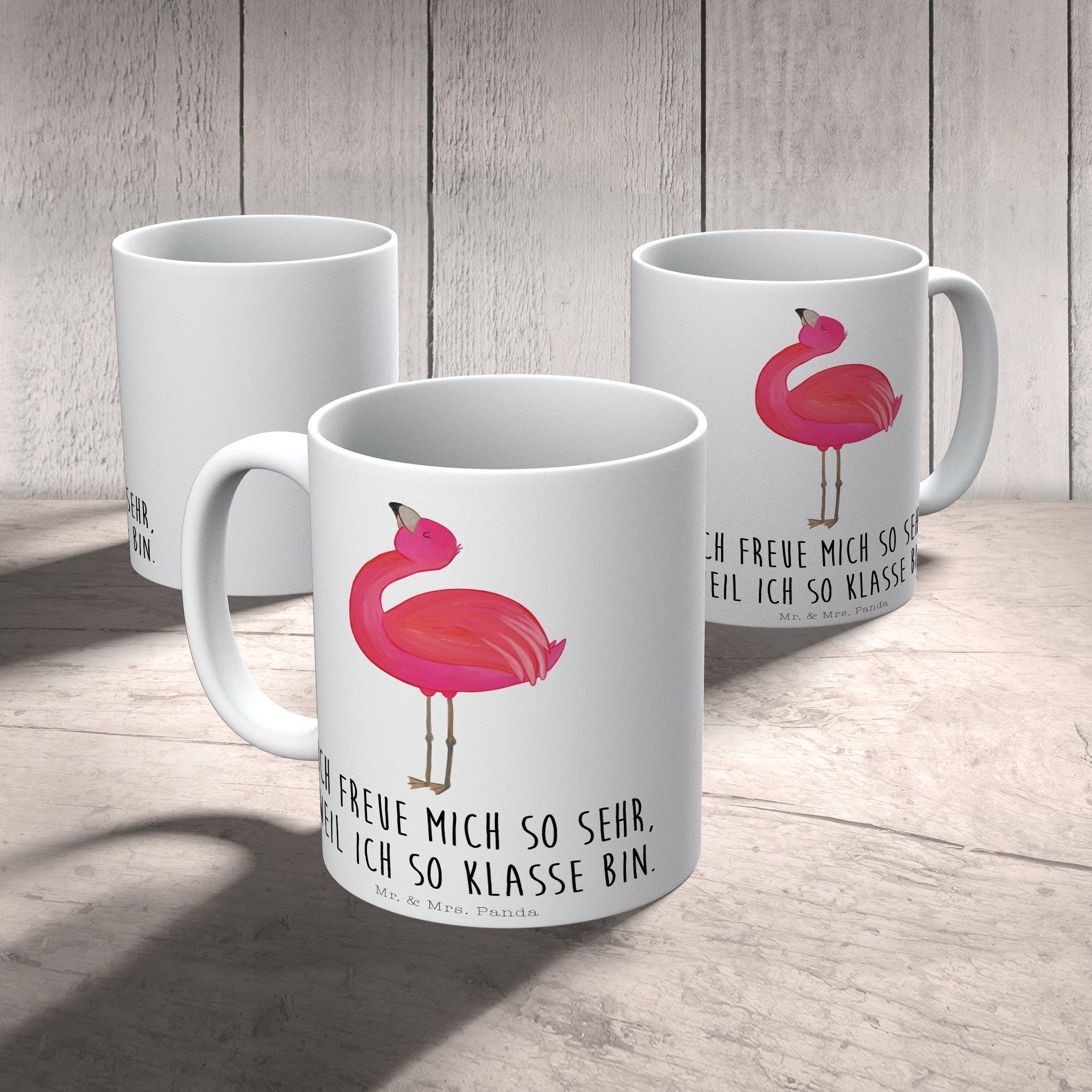 Mr. & Mrs. Panda Tasse Keramik Porzella, zufrieden, - stolz beste Freundin, Weiß - Flamingo Geschenk