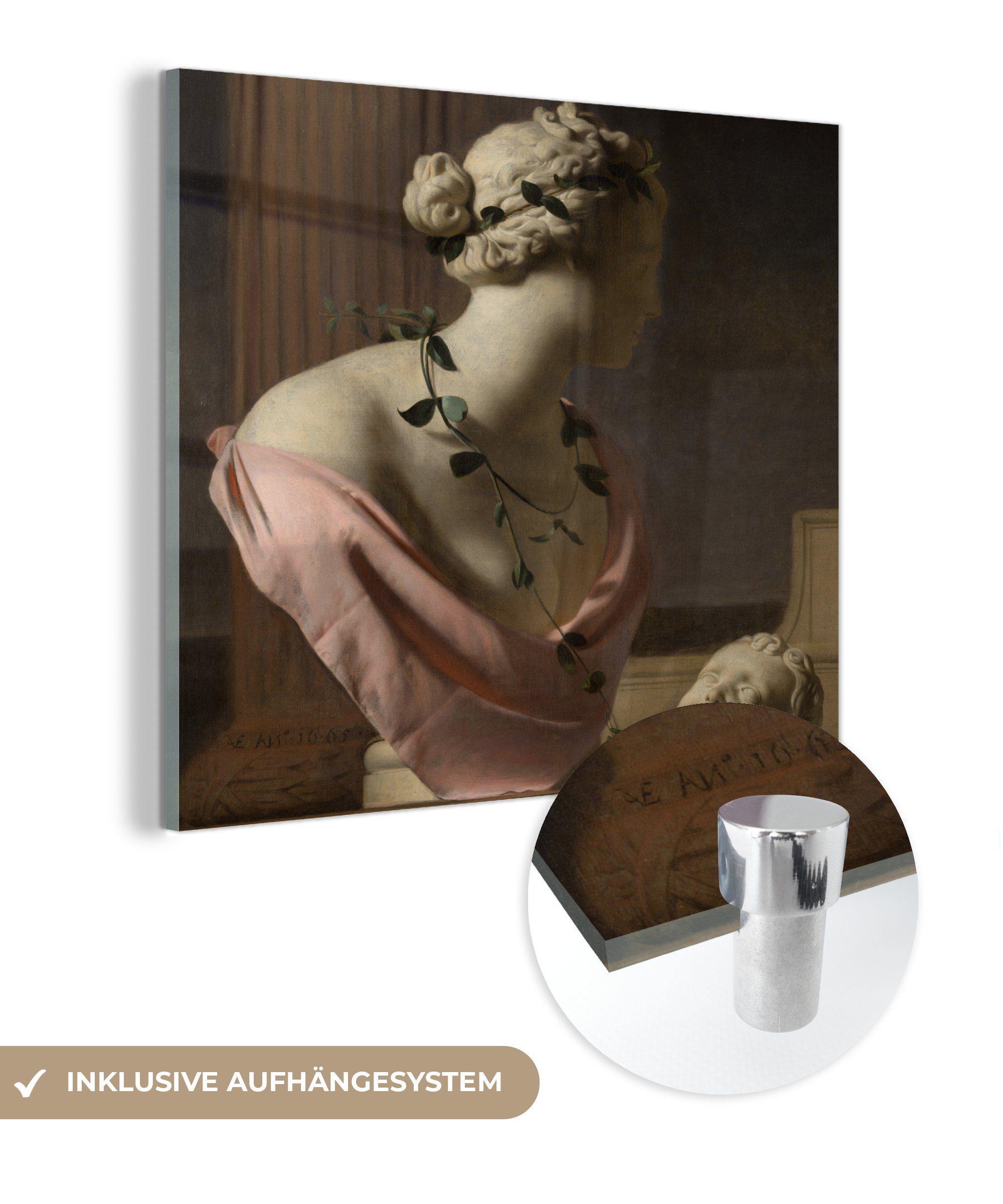 MuchoWow Acrylglasbild Trompe loeil mit Büste der Venus - Cäsar van Everdingen, (1 St), Glasbilder - Bilder auf Glas Wandbild - Foto auf Glas - Wanddekoration