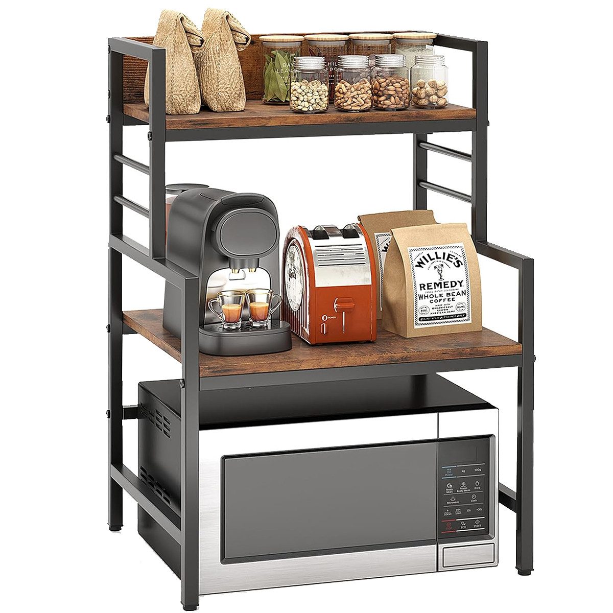 COSTWAY Küchenregal, 3 Stufiges Mikrowellenregal mit 2 Ablagen, stehend