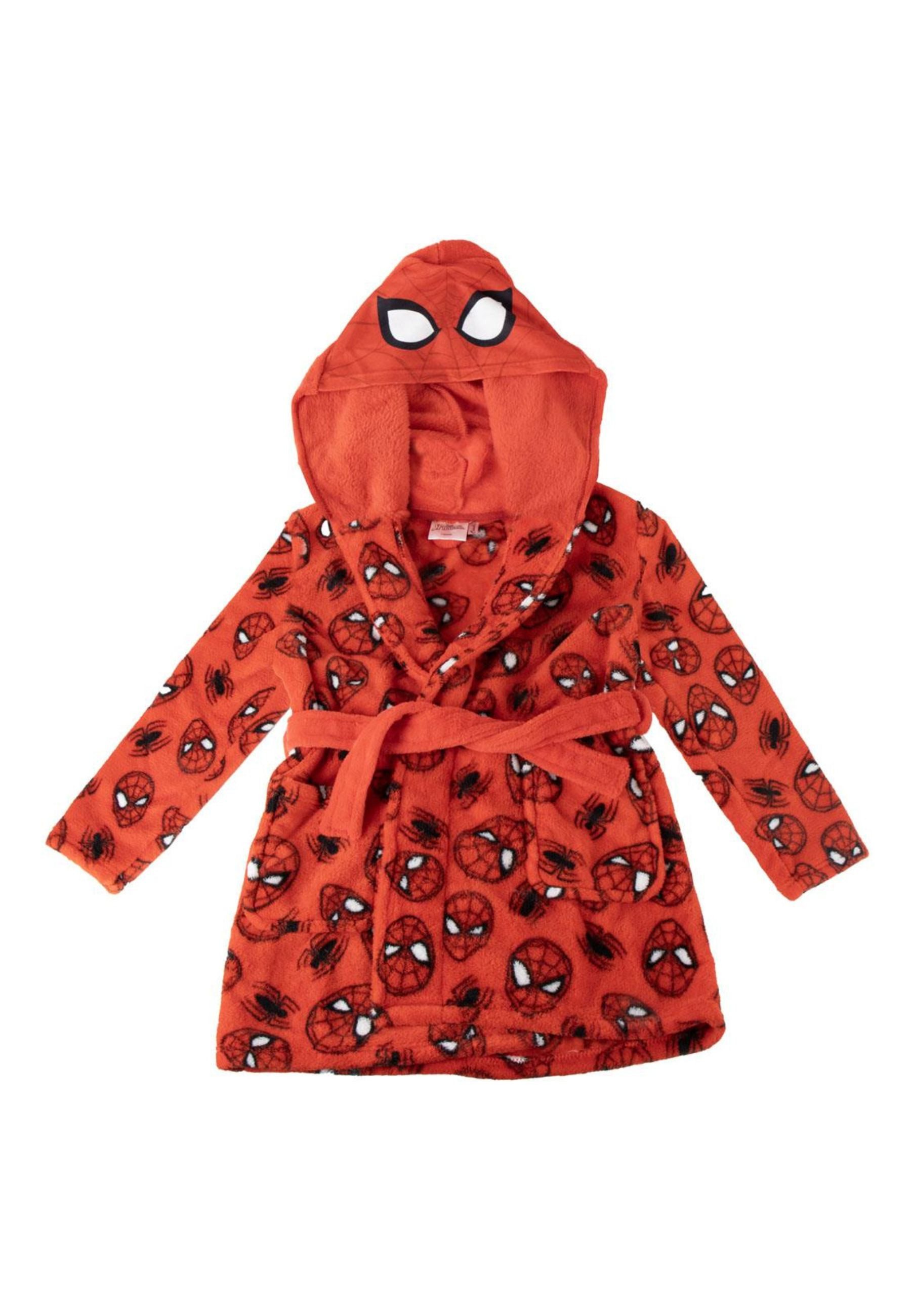 Disney Bademantel Kinder Fleece-Bademantel mit Spiderman Kapuze, 100% POLYESTER