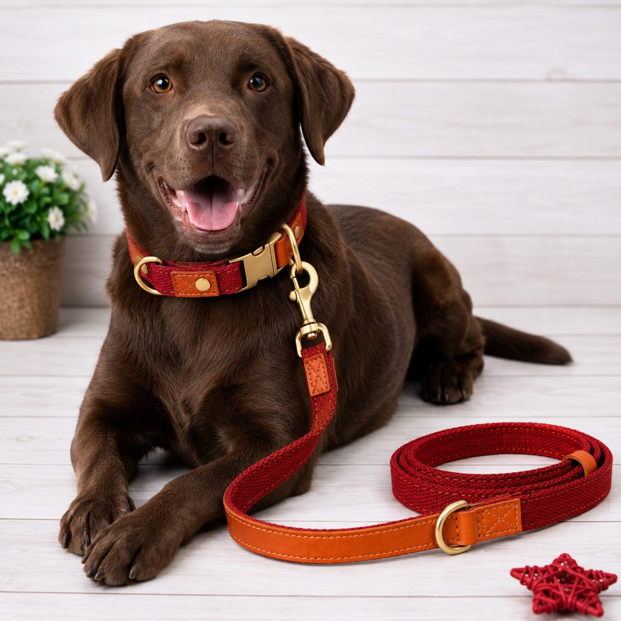 Illes-Laedchen Hunde-Halsband hochwertiges Hundehalsband & Hundeleine Set aus Nylon mit Leder, – Verstellbares Hunde Set in verschiedenen Größen & Farben