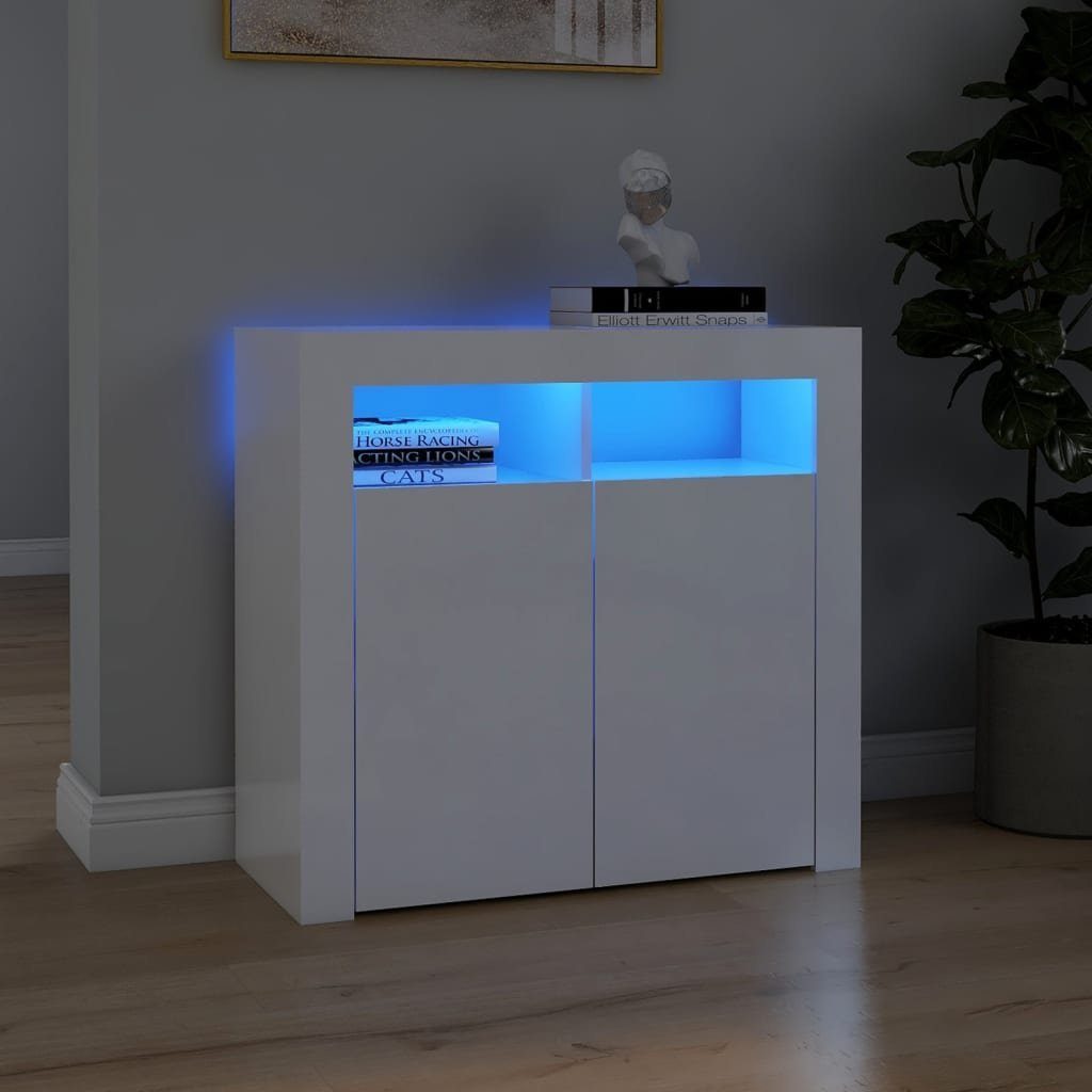 furnicato Sideboard mit LED-Leuchten Hochglanz-Weiß 80x35x75 cm (1 St) günstig online kaufen