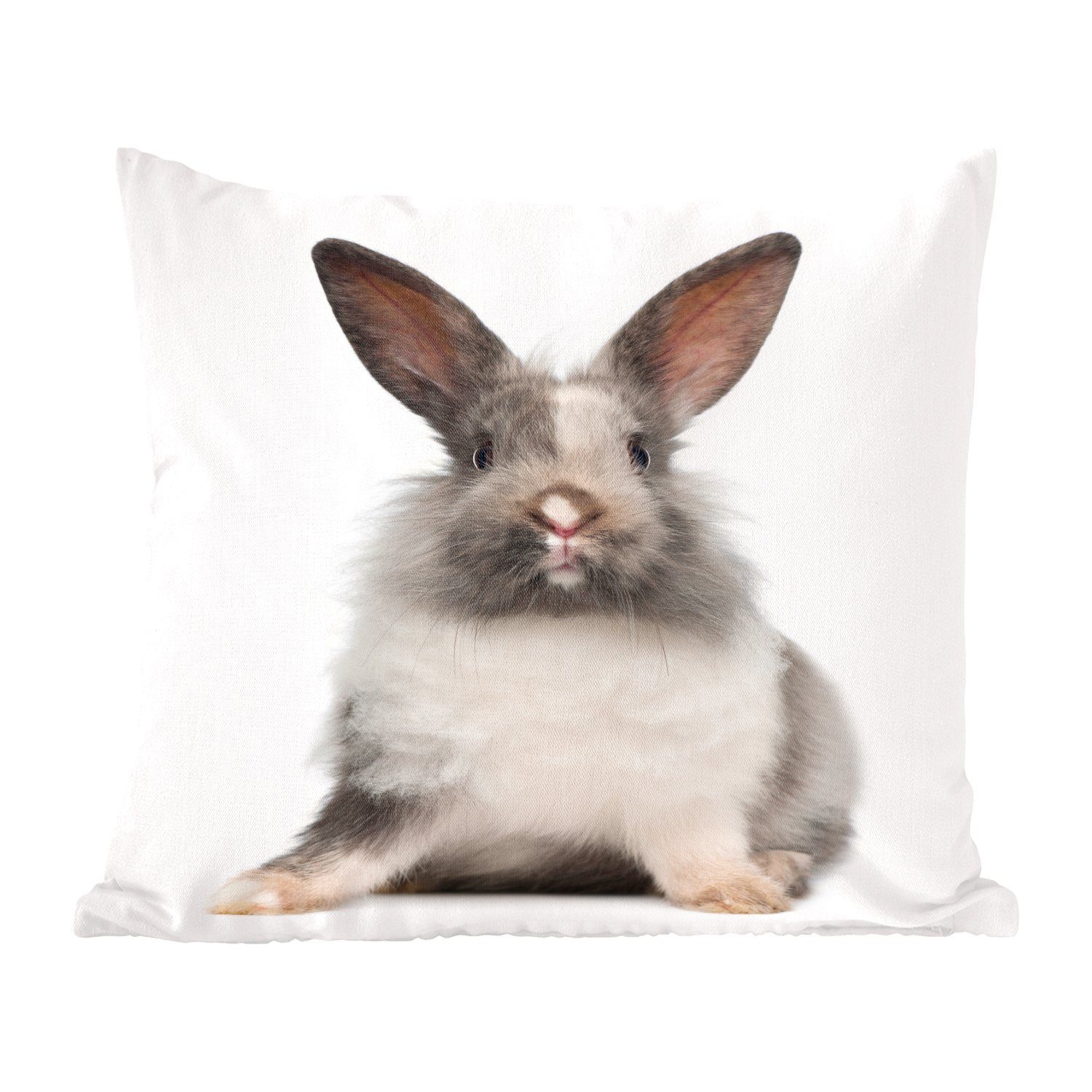 MuchoWow Dekokissen Kaninchen - Haustier - Fell - Weiß, Zierkissen mit Füllung für Wohzimmer, Schlafzimmer, Deko, Sofakissen