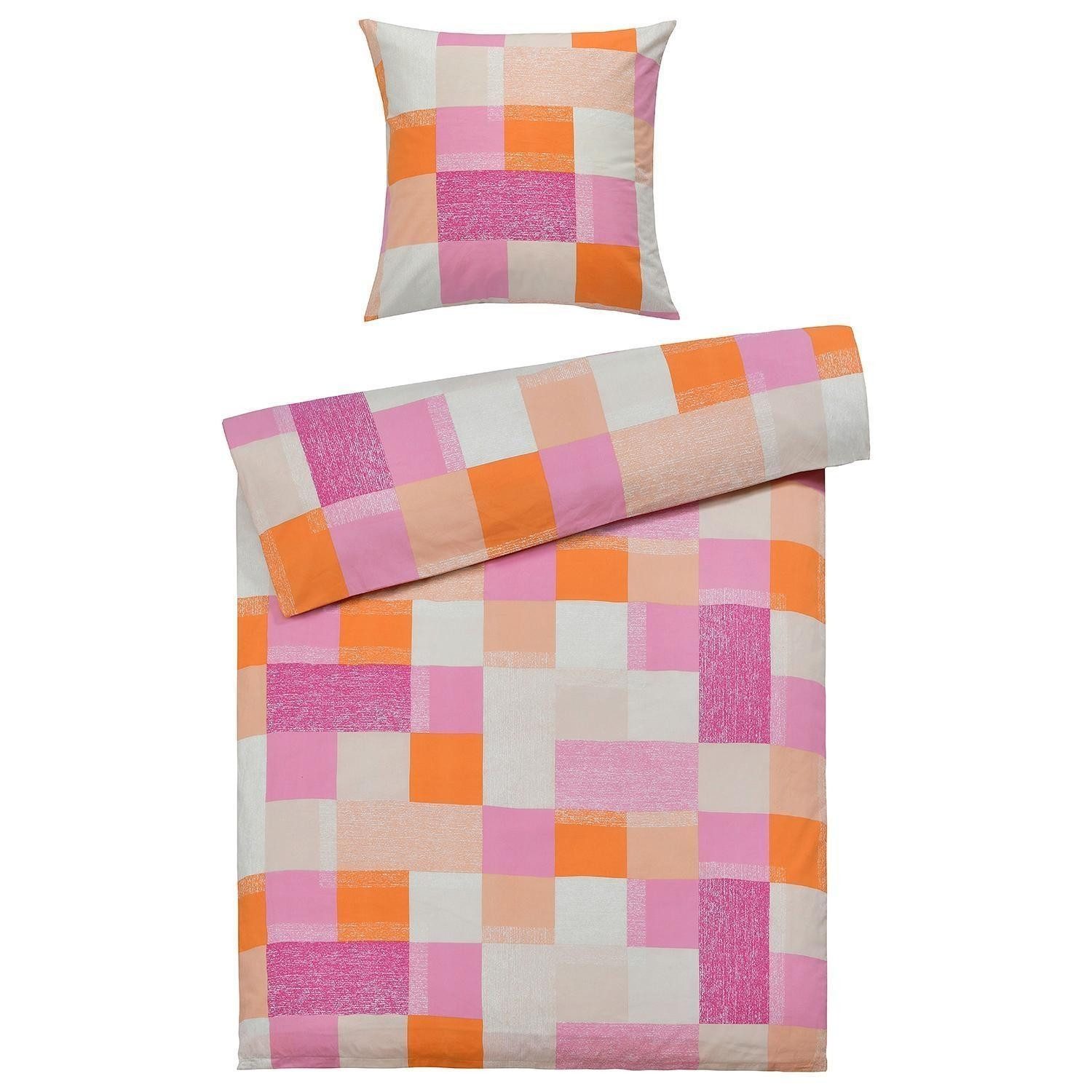 casa NOVA Bettwäsche HAILEY, 135 x 200 cm, Pink, Orange, Weiß, Karos, Renforcé, 2 teilig, mit Reißverschluss