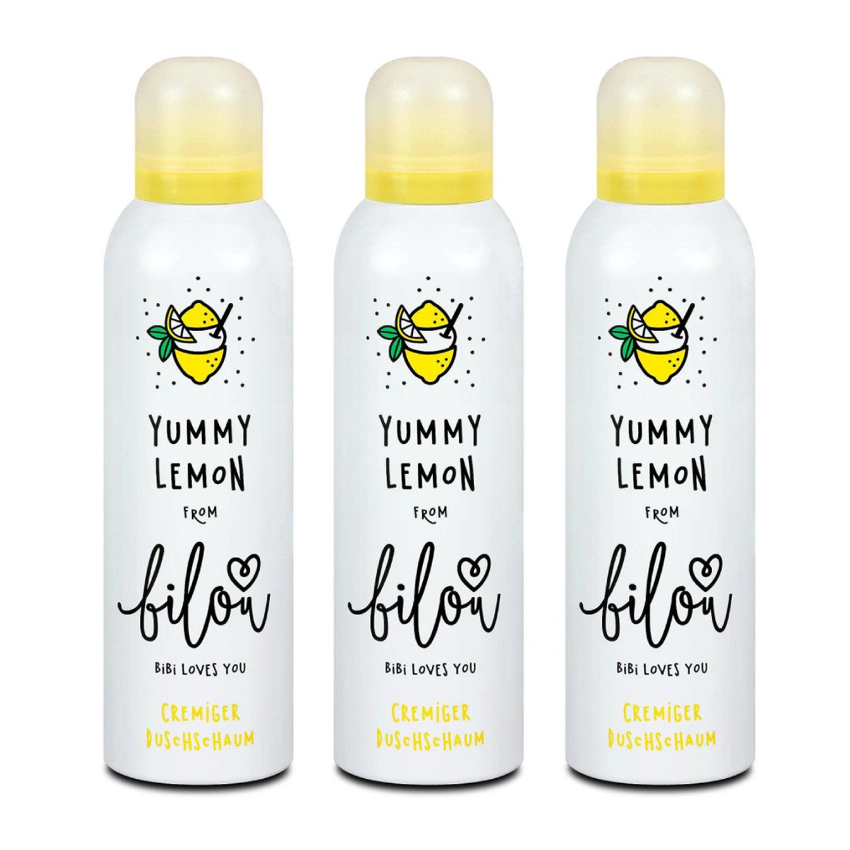 Bilou Duschschaum Cremiger Duschschaum Yummy Lemon 3x200 ml, 3-tlg., 100% Vegan