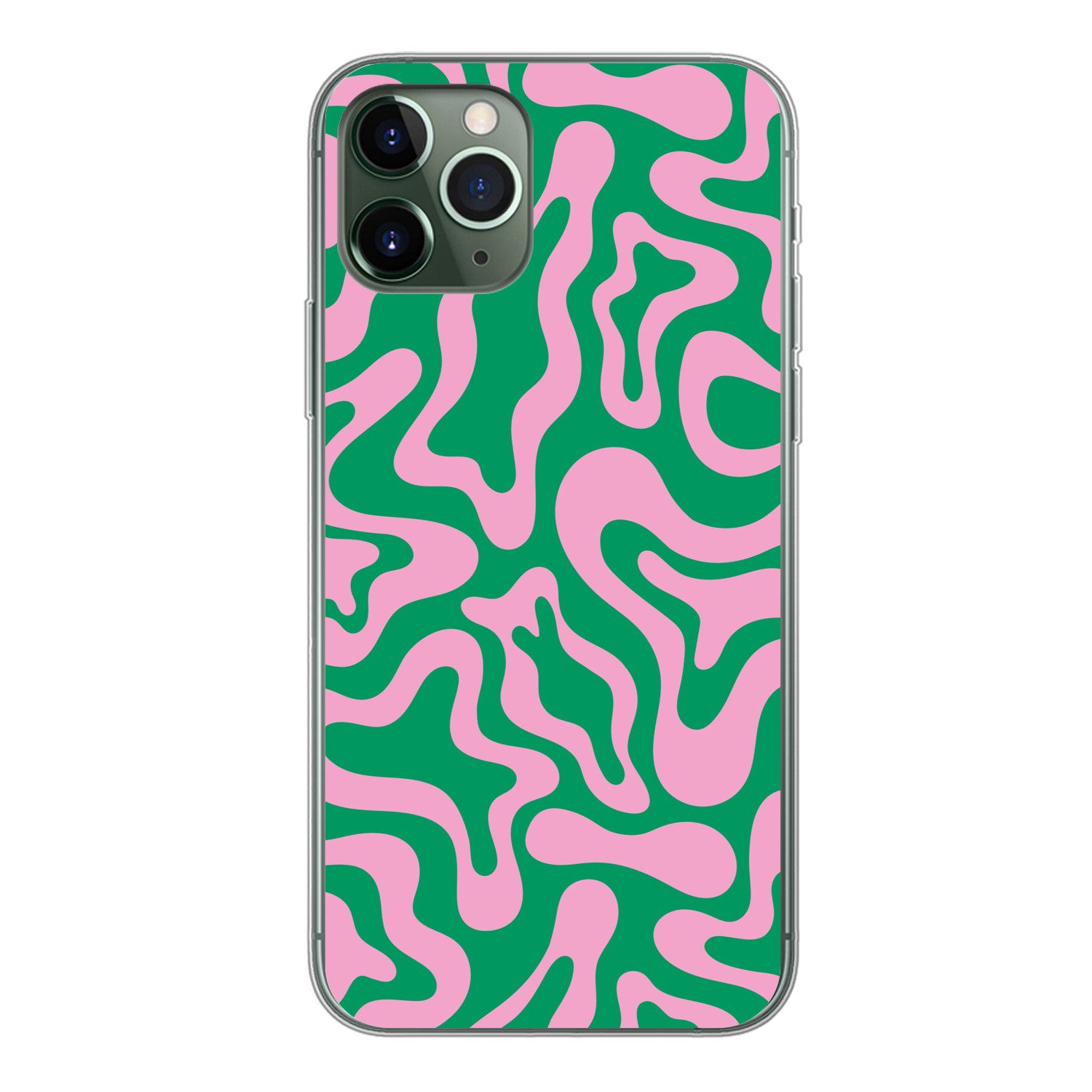 MuchoWow Handyhülle für Apple iPhone 11 Pro Abstrakt - Muster - Grün - Rosa - Farbenfroh, Smartphone-Bumper, Print, Handy Schutzhülle Dünn