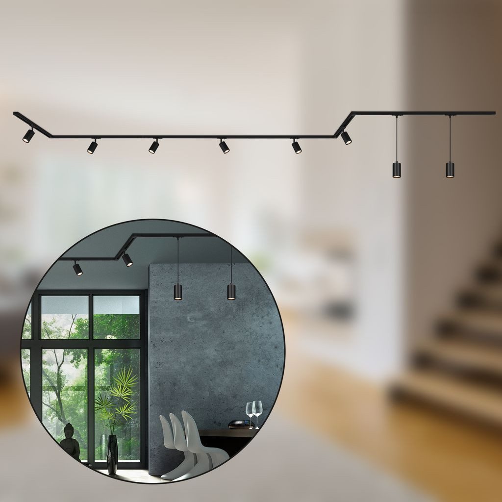Briloner Leuchten LED Pendelleuchte 8013085B, LED wechselbar, 2700K - Extra-Warmweiß, Schienensystem Rail 5,25 m Schwarz max.9W Decke Wohnzimmer Büro Küche