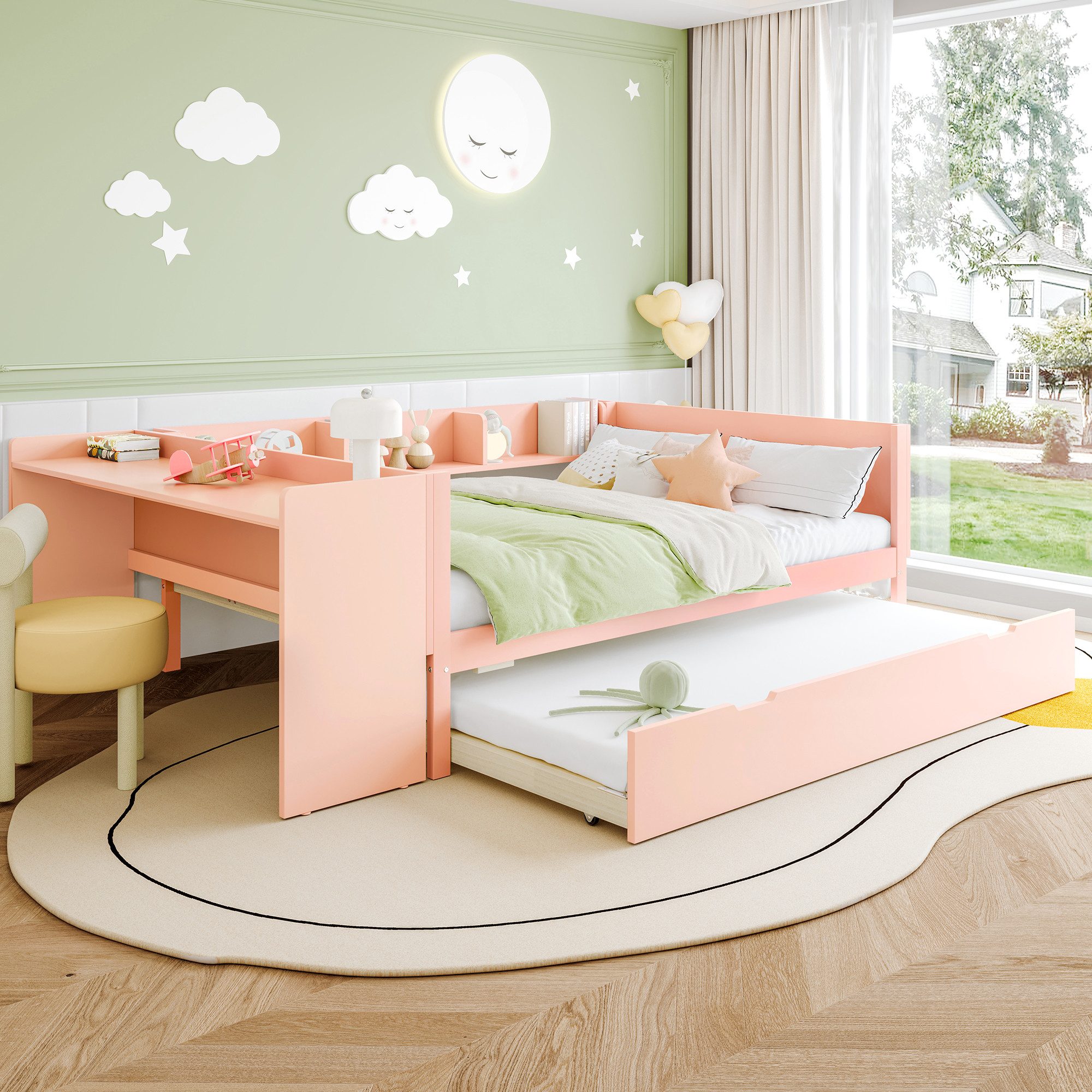 Flieks Kinderbett, Massivholzbett 140x200cm mit Schreibtisch günstig online kaufen