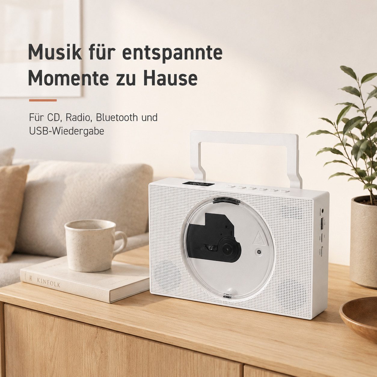 Tekoo Tragbarer CD-Player mit Bluetooth, Akku & FM-Radio CD-Player (Zwei-Wege Bluetooth 5.1 (Senden & Empfangen), Sleep-Timer)
