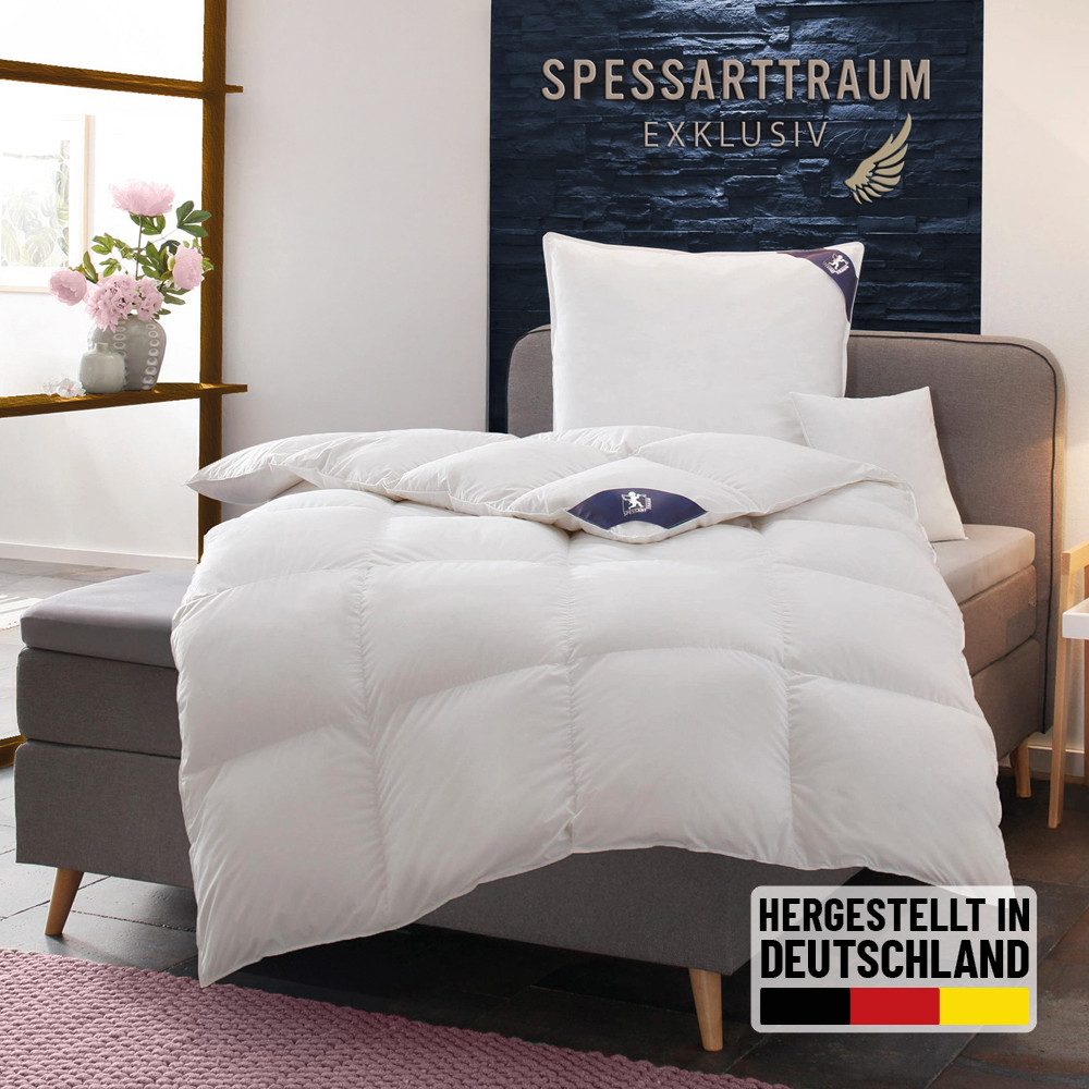 SPESSARTTRAUM Daunenbettdecke Exklusiv, Bettdecken für Sommer und Winter, Decke, Füllung: 100% Daunen, Klasse 1, Downpass zertifiziert, Bezug: 100% Baumwolle, Made in Green, Hausstauballergiker geeignet, 5 Wärmeklassen & 8 Größen, Bestseller