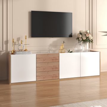 liebtech TV-Schrank TV-Möbel, niedriges Paneel in Weiß und Holzfarben (die an die Wand gehängt oder) auf den Boden gestellt werden können