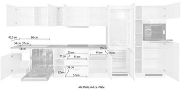HELD MÖBEL Küchenzeile Paris, mit E-Geräten, Breite 400 cm, mit großer Kühl-Gefrierkombination