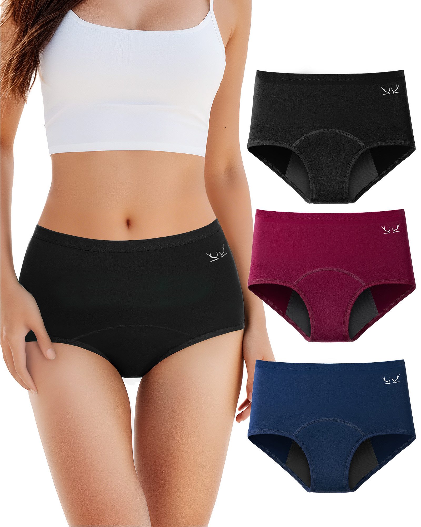 TANSTC Periodenslip Periodenslip Periodenunterwäsche starke Blutung Damen (Packung, 3er-Pack) auslaufsicher, für starke Tage geeignet, mehrlagiger Schutz, waschbar