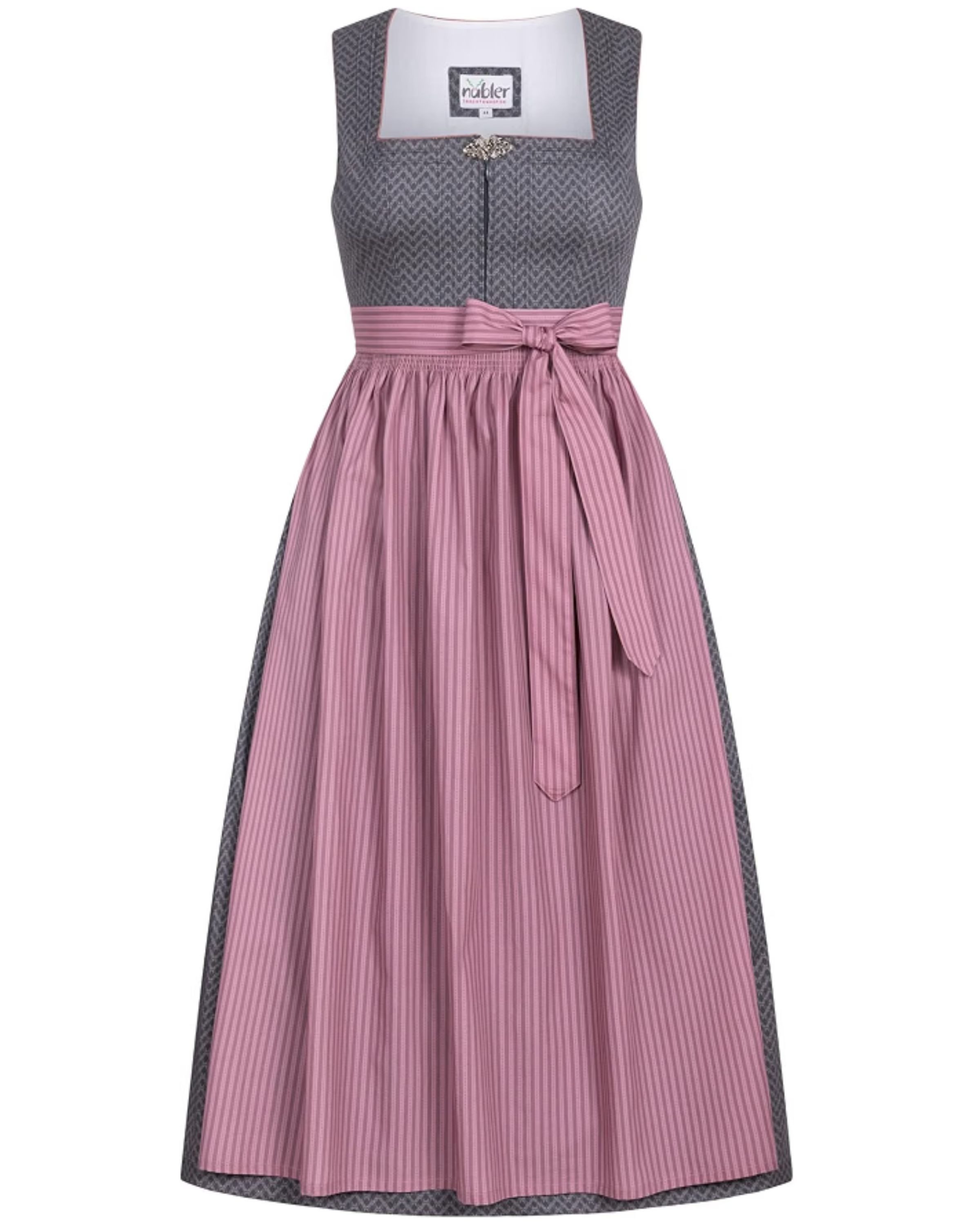 Nübler Dirndl Langes Dirndl Emiliy in Anthrazit-Rosa - Rocklänge