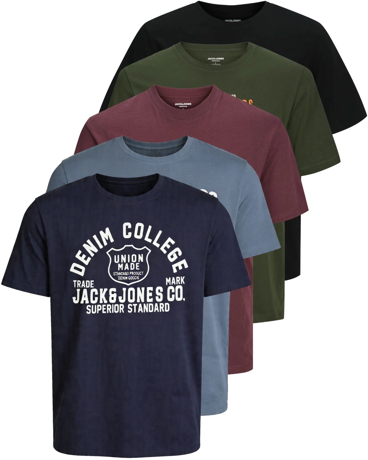 Jack & Jones PlusSize Print-Shirt Weites Shirt mit Printdruck (Spar-Set, 5er-Pack)