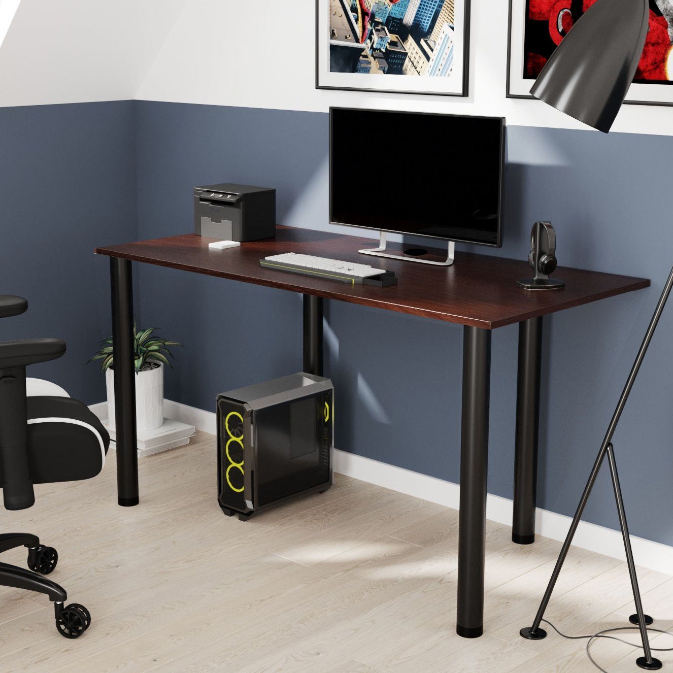AKKE Schreibtisch, Schreibtisch Wenge PVC schwarze Kantenumleimung 2mm mit Beinen