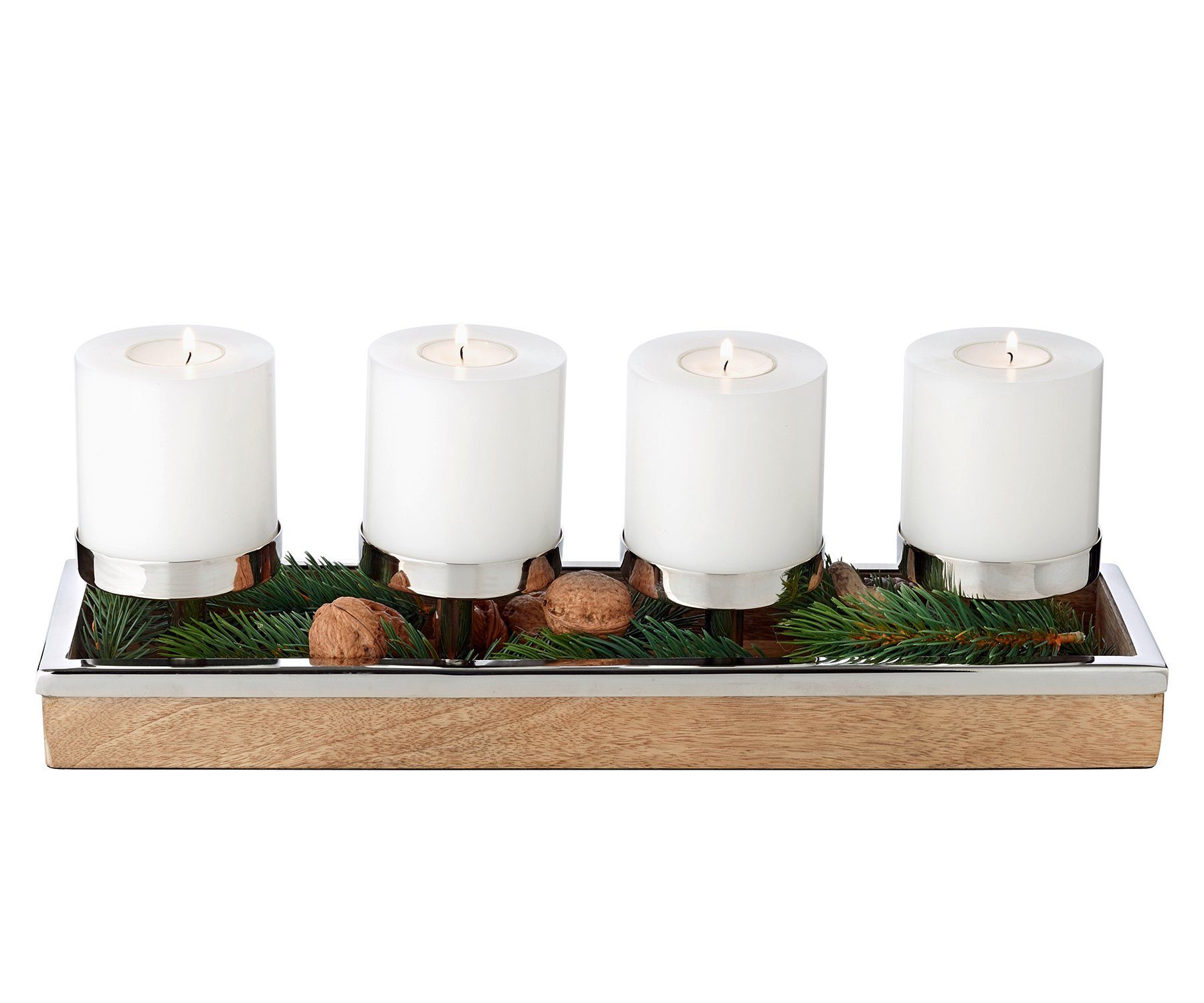 EDZARD Adventskranz Lille, Adventsleuchter, 4 á cm, für Silber-Optik in Weihnachtsdeko 6 Kerzen Ø