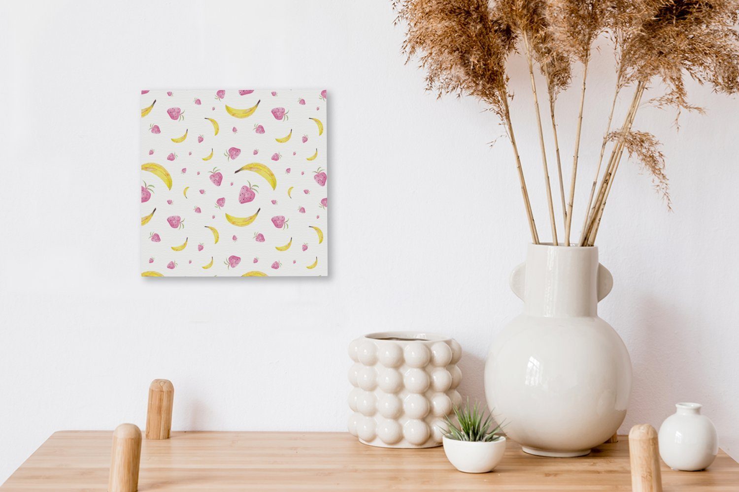 OneMillionCanvasses® Leinwandbild Banane - (1 Schlafzimmer Erdbeere Weiß Leinwand St), Design, - - für Bilder Wohnzimmer