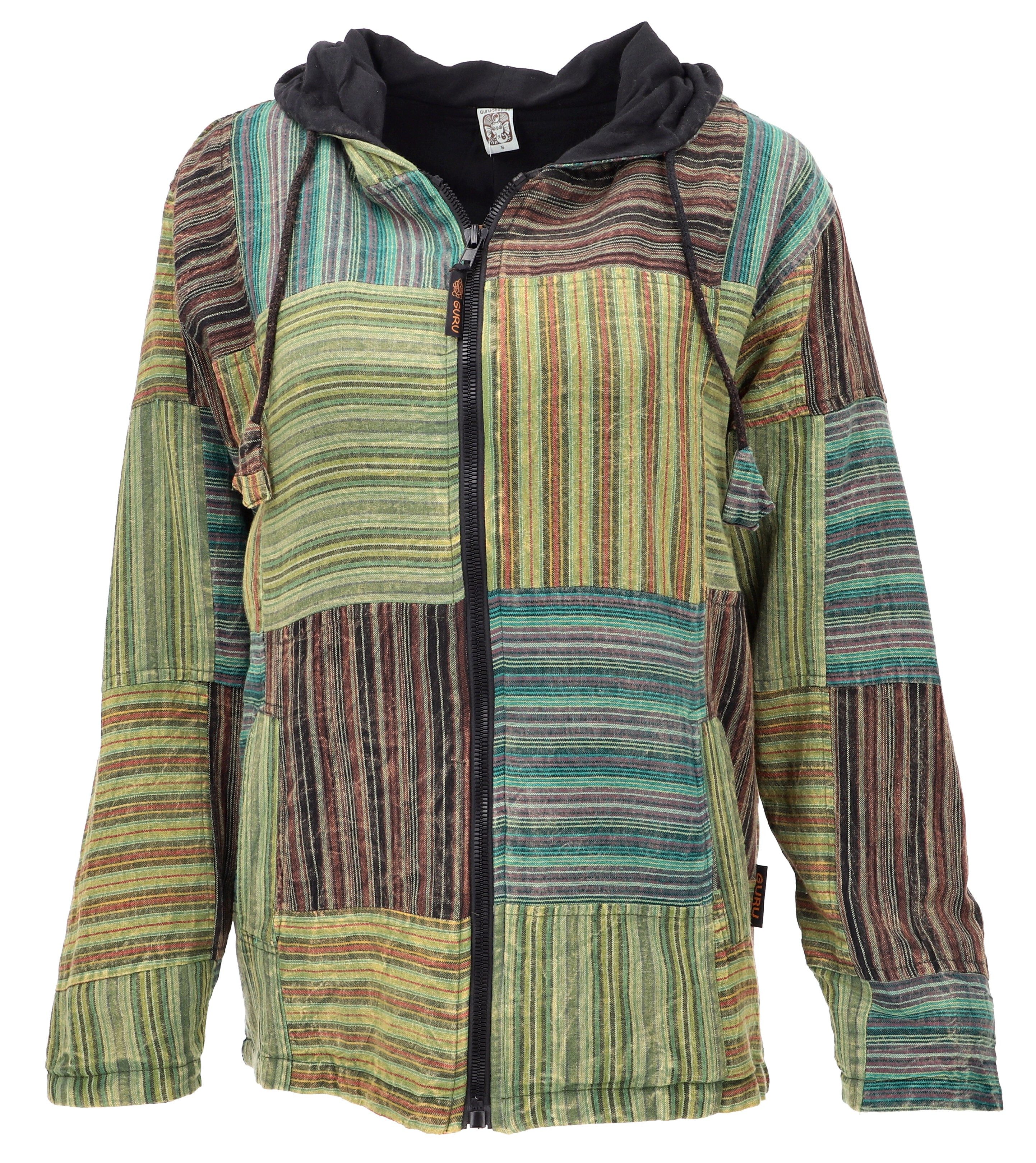 Guru-Shop Strickjacke Goa Jacke, Unisex Patchwork Jacke - grün Hippie, Ethn günstig online kaufen