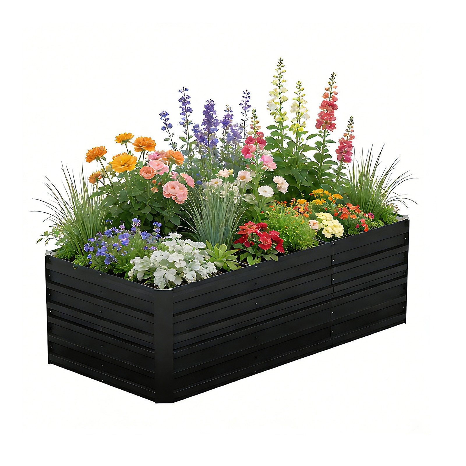 FIVMEN Hochbeet Metall Rechteckig - Verzinktes Gartenbeet aus Stahl (rostfrei & wetterfest, für Gemüse, Kräuter & Blumen, Pflanzkasten für Garten, Balkon & Terrasse)