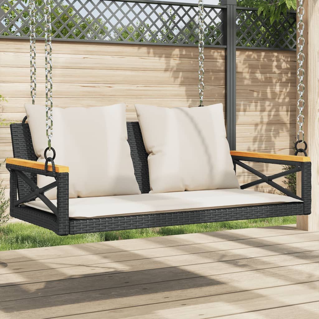 vidaXL Gartenbank Hängebank mit Kissen Schwarz 109x62x40 cm Poly Rattan (1-St)