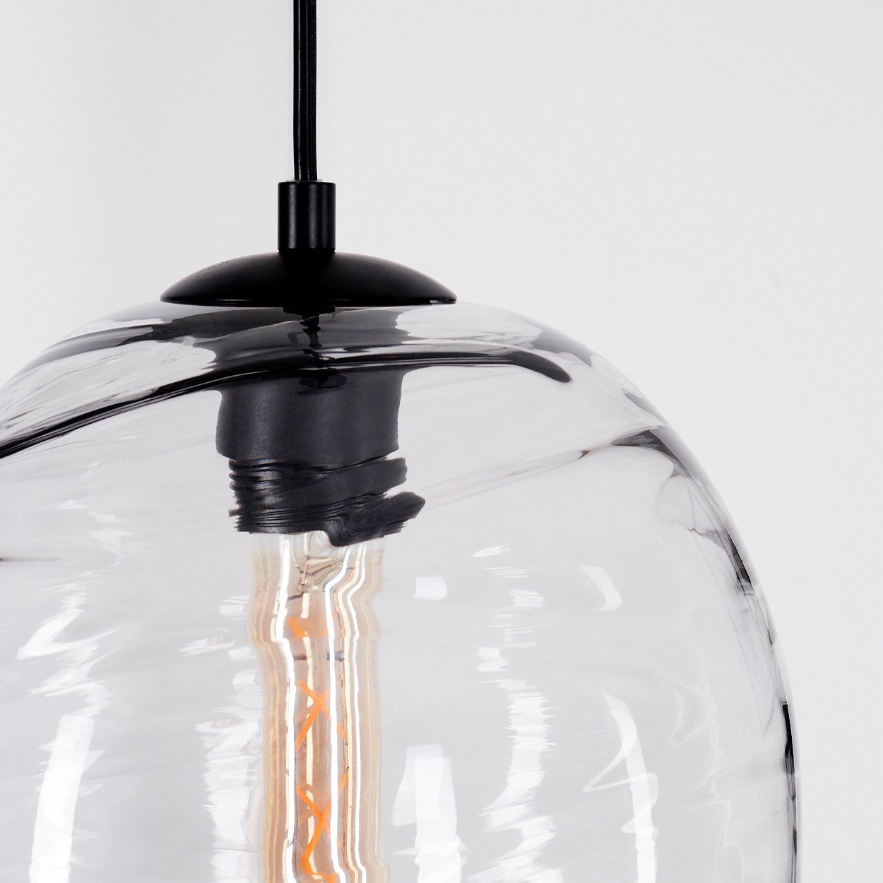 aus E27 ohne Metall/Glas hofstein Pendelleuchte ovalem Hängeleuchte Schirm in »Arzercavalli« Schwarz/Klar, Leuchtmittel, Hängelampe Echtglas, moderne mit