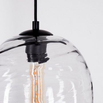 hofstein Hängeleuchte »Arzercavalli« moderne Hängelampe aus Metall/Glas in Schwarz/Klar, ohne Leuchtmittel, Pendelleuchte mit ovalem Schirm Echtglas, E27