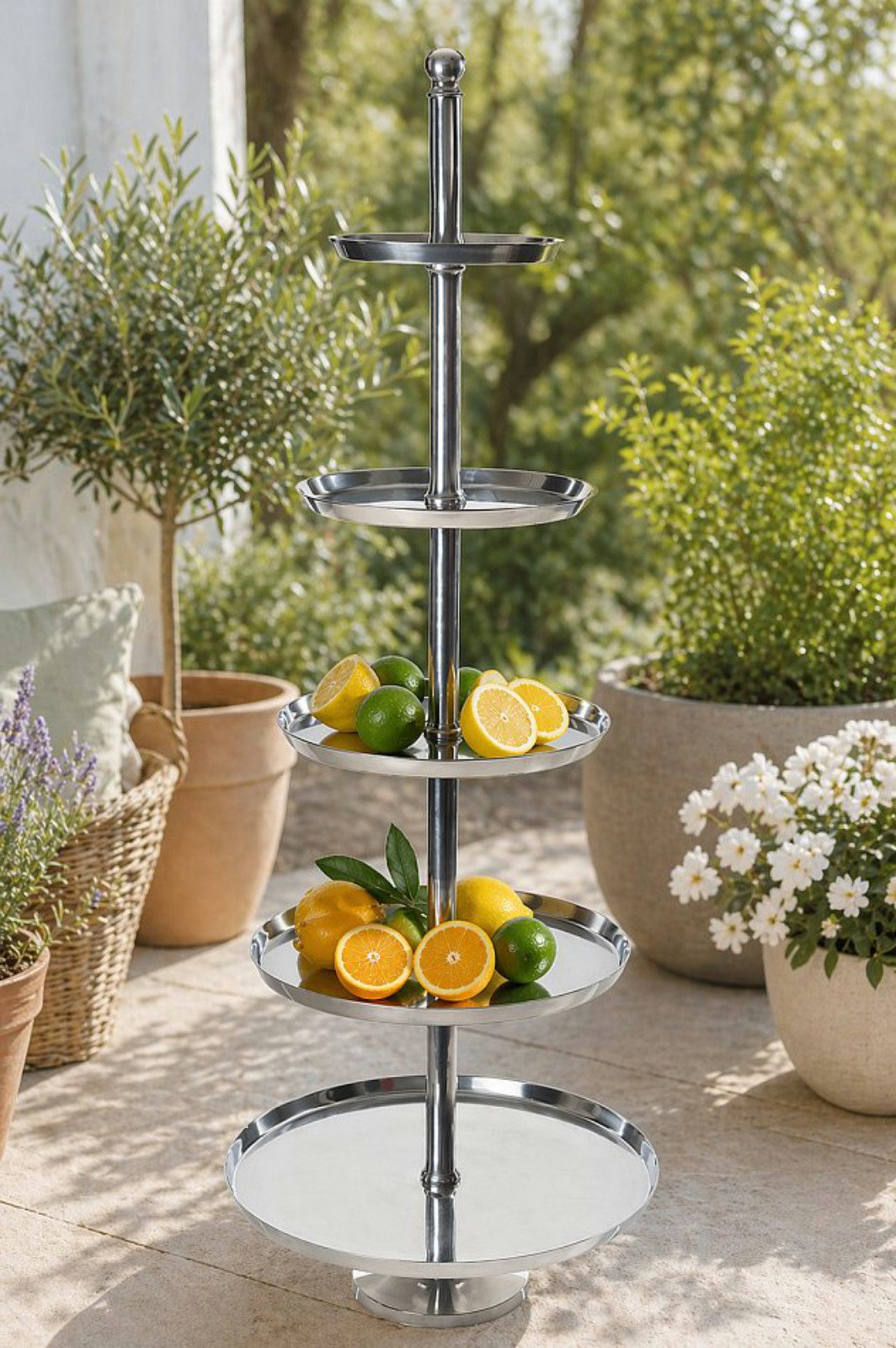 Koopman Etagere Servierständer Aluminium Deko XXL 170 cm 5 Ablagen Silberfarbend, Aluminium, (Stück, 1-tlg., Packung), XXL, Aluminium Guss, 5 Etagen, bis 12 Kg belastbar, Gewicht 13 Kg