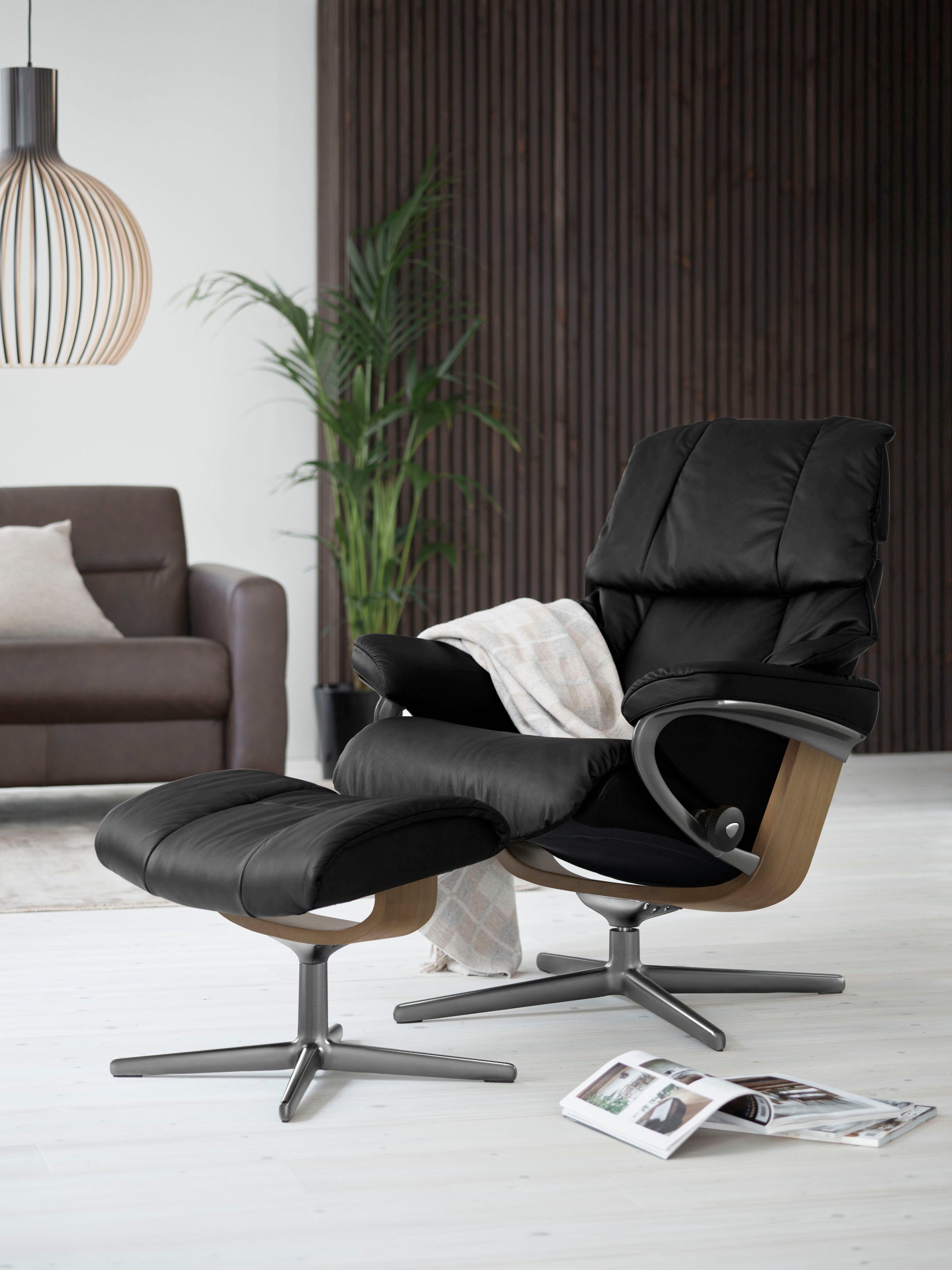 Stressless® Relaxsessel Reno (Set, Relaxsessel mit Hocker), mit Hocker, mit Cross Base, Размер S, M & L, Holzakzent Eiche