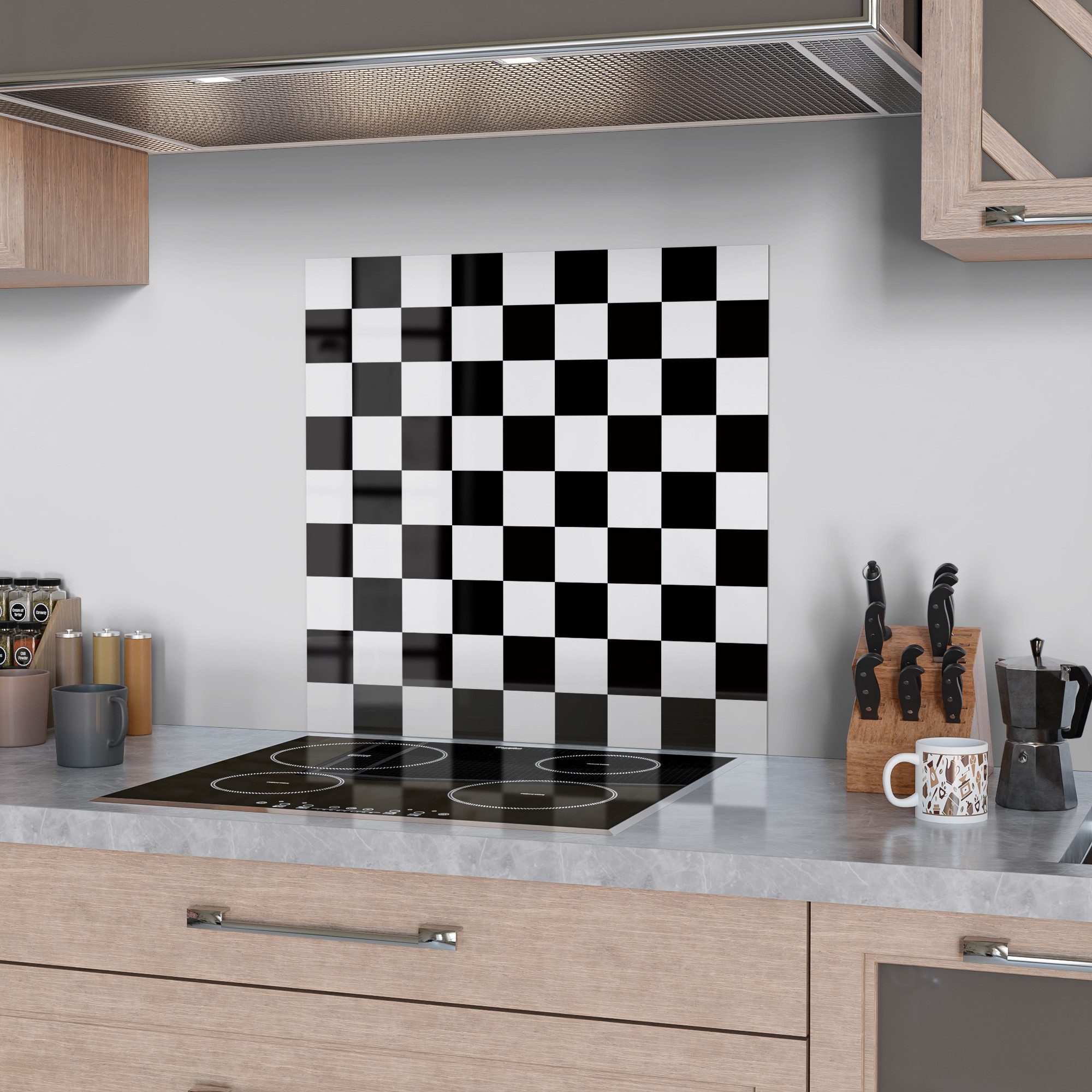 DEQORI Küchenrückwand 'Schachbrett Illusion', Glas Spritzschutz günstig online kaufen
