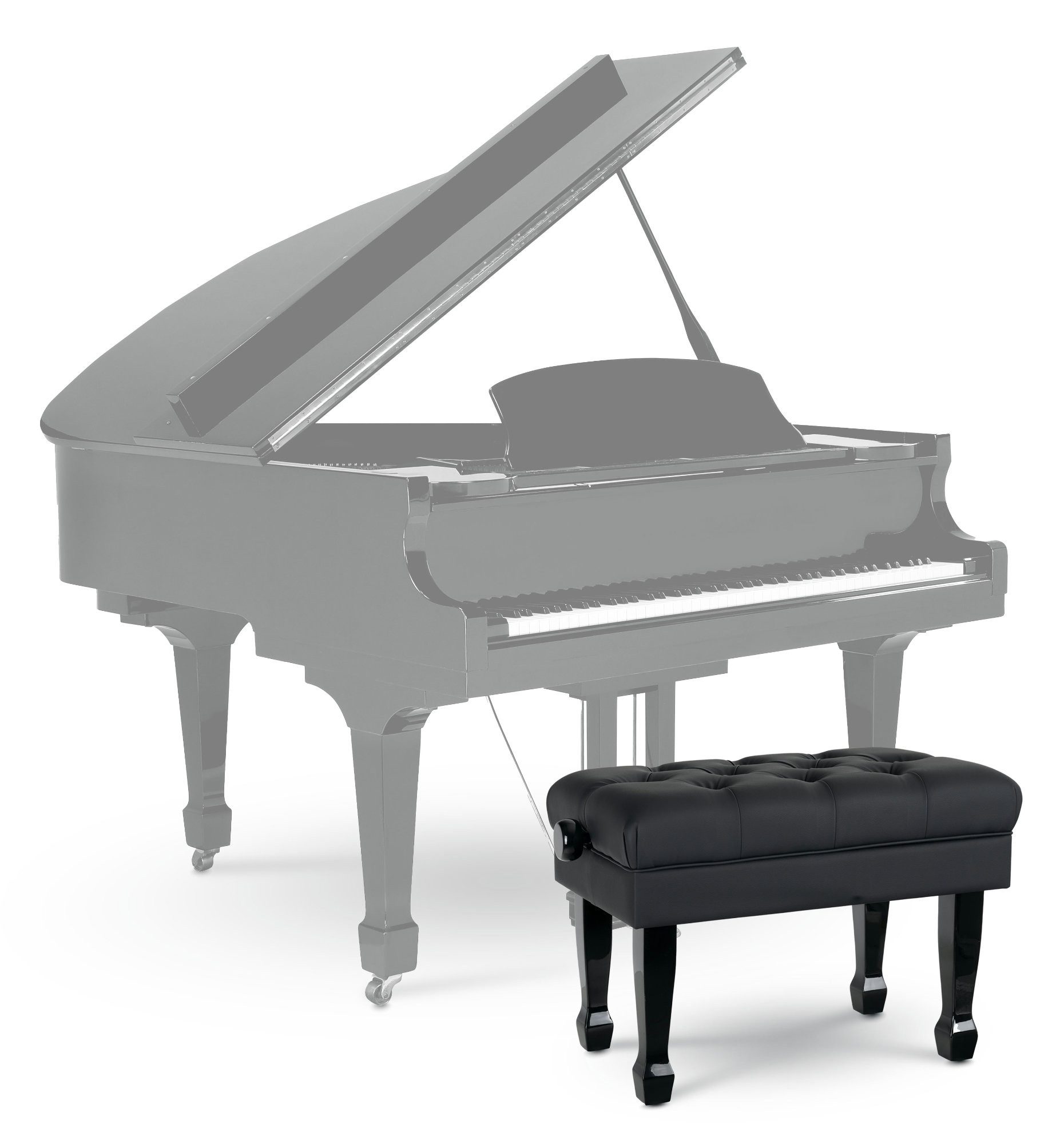 Classic Cantabile Klavierbank Pianobank Modell W Schwarz Hochglanz verstellbar Chesterfield-Stil (Stück, 1-St., inkl. Werkzeug für den Aufbau), Schwarzer Kunstlederbezug im Chesterfield-Stil