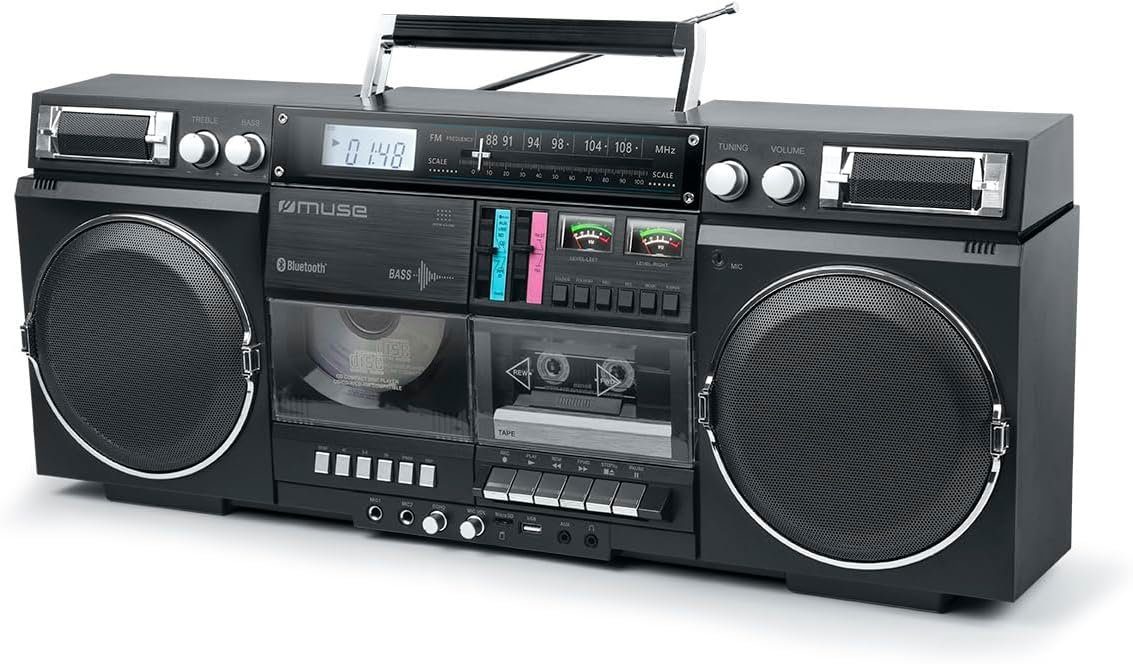 Muse Bluetooth Retro mit Radio, CD, Kassettenrekorder Boombox (CD / CD-R / CD-RW / MP3)
