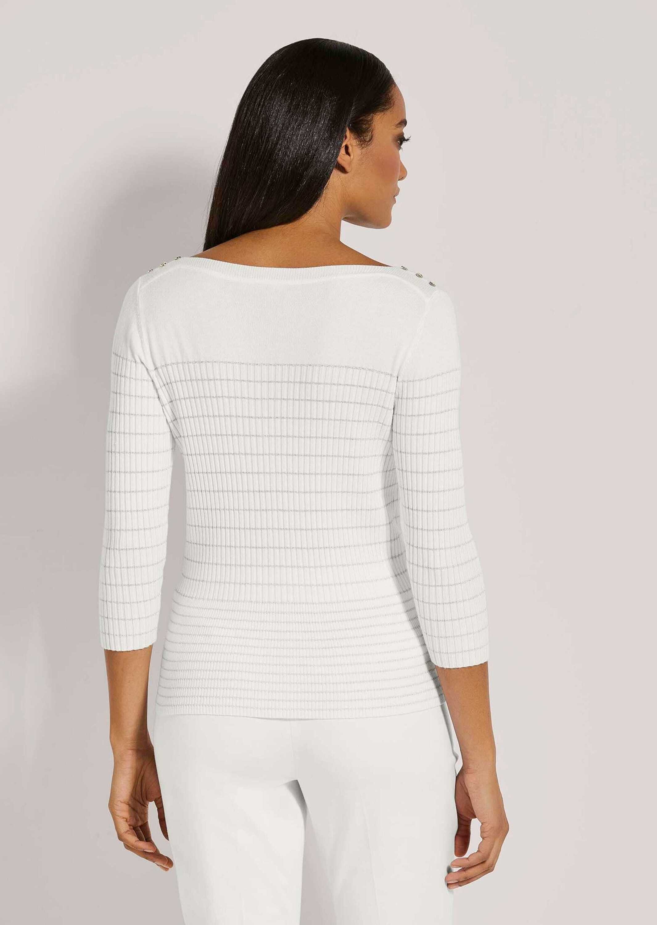 MADELEINE Strickpullover Modischer Pullover mit Glanz, Halbarm Streifenmuster und U-Boot-Ausschnitt für trendige Optik